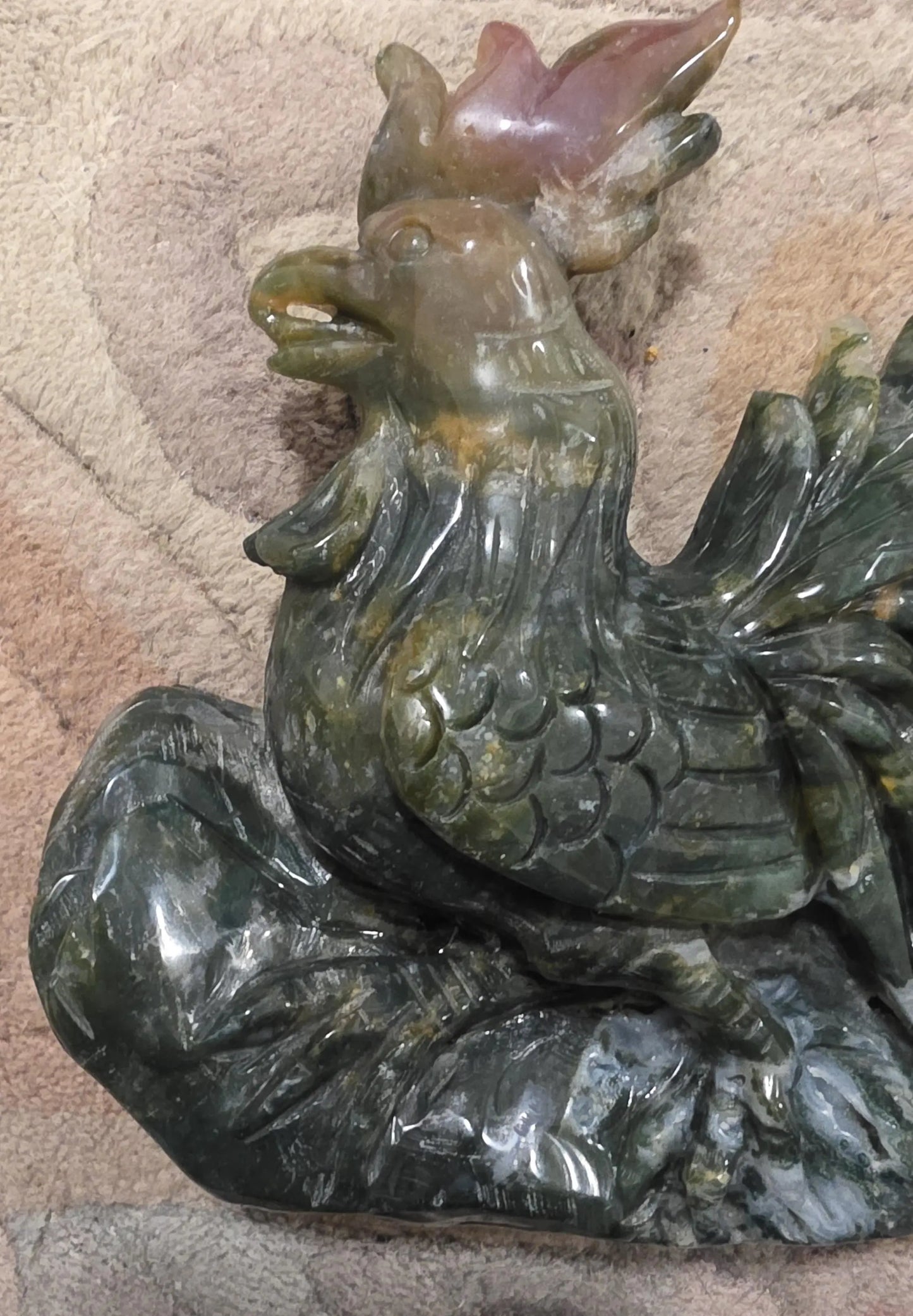 Large Moss Agate and Ocean Jasper  Carved Rooster Figurine, County Decor Statue, Chicken Decoration, Etsy