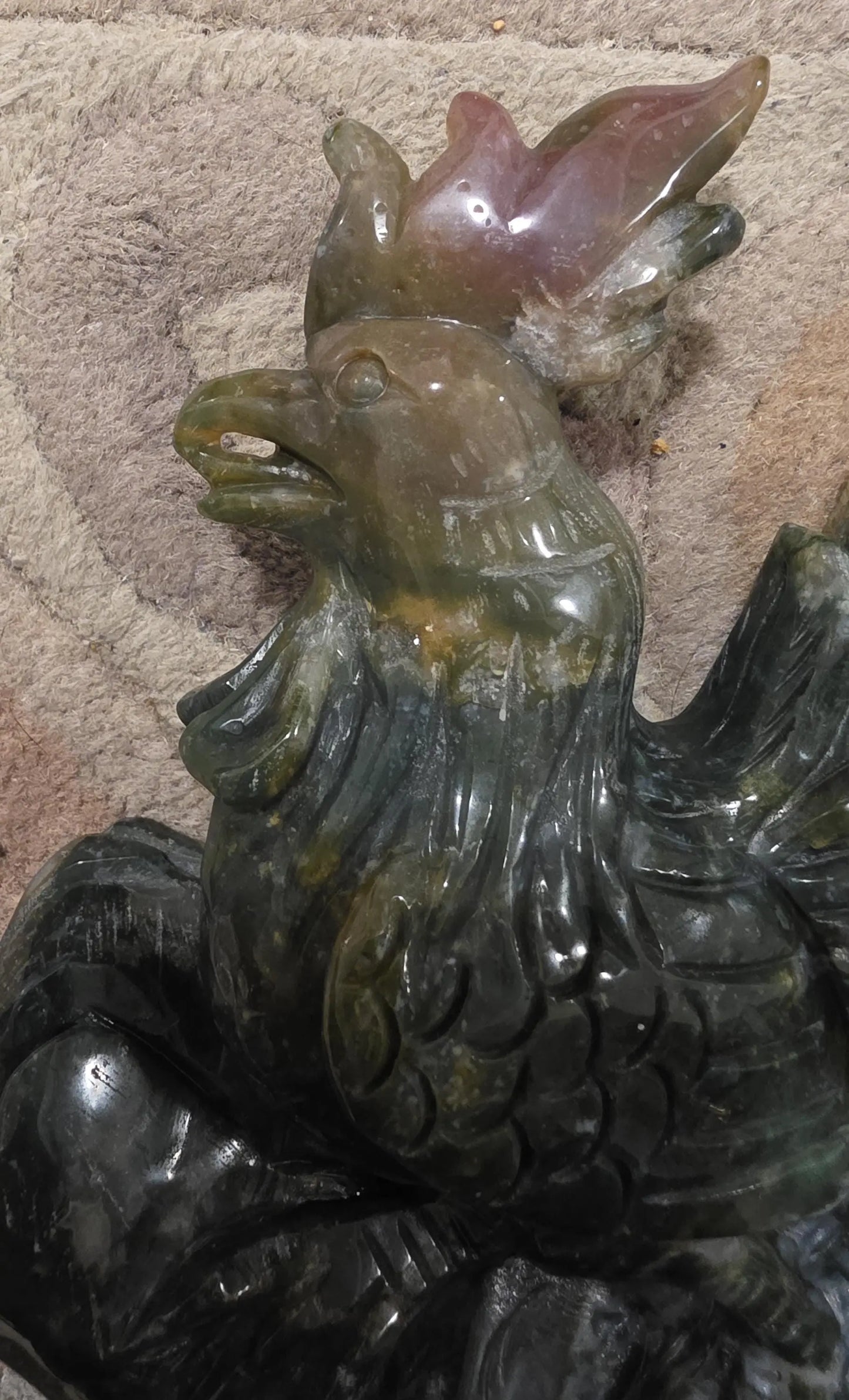 Large Moss Agate and Ocean Jasper  Carved Rooster Figurine, County Decor Statue, Chicken Decoration, Etsy