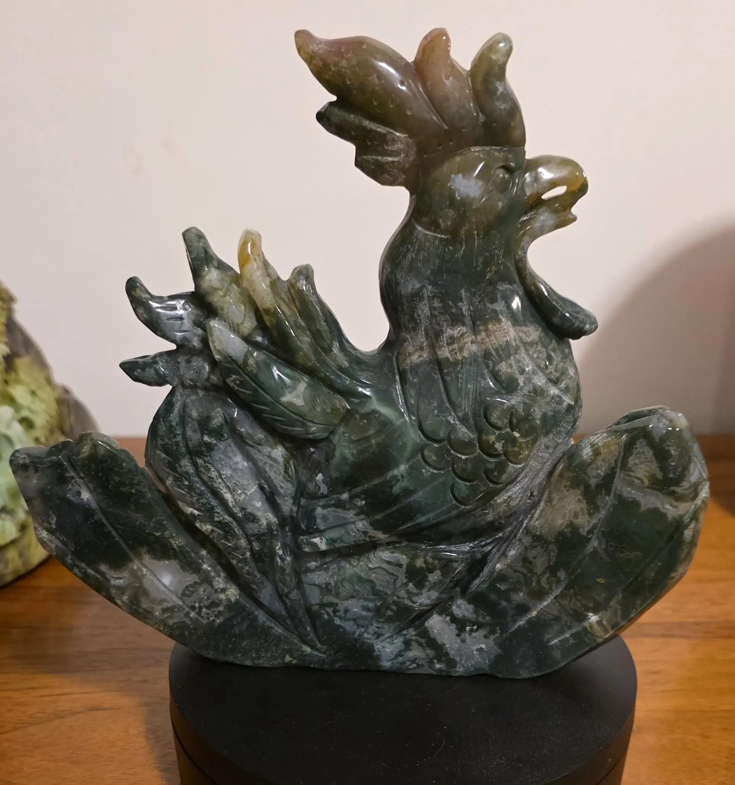 Large Moss Agate and Ocean Jasper  Carved Rooster Figurine, County Decor Statue, Chicken Decoration, Etsy