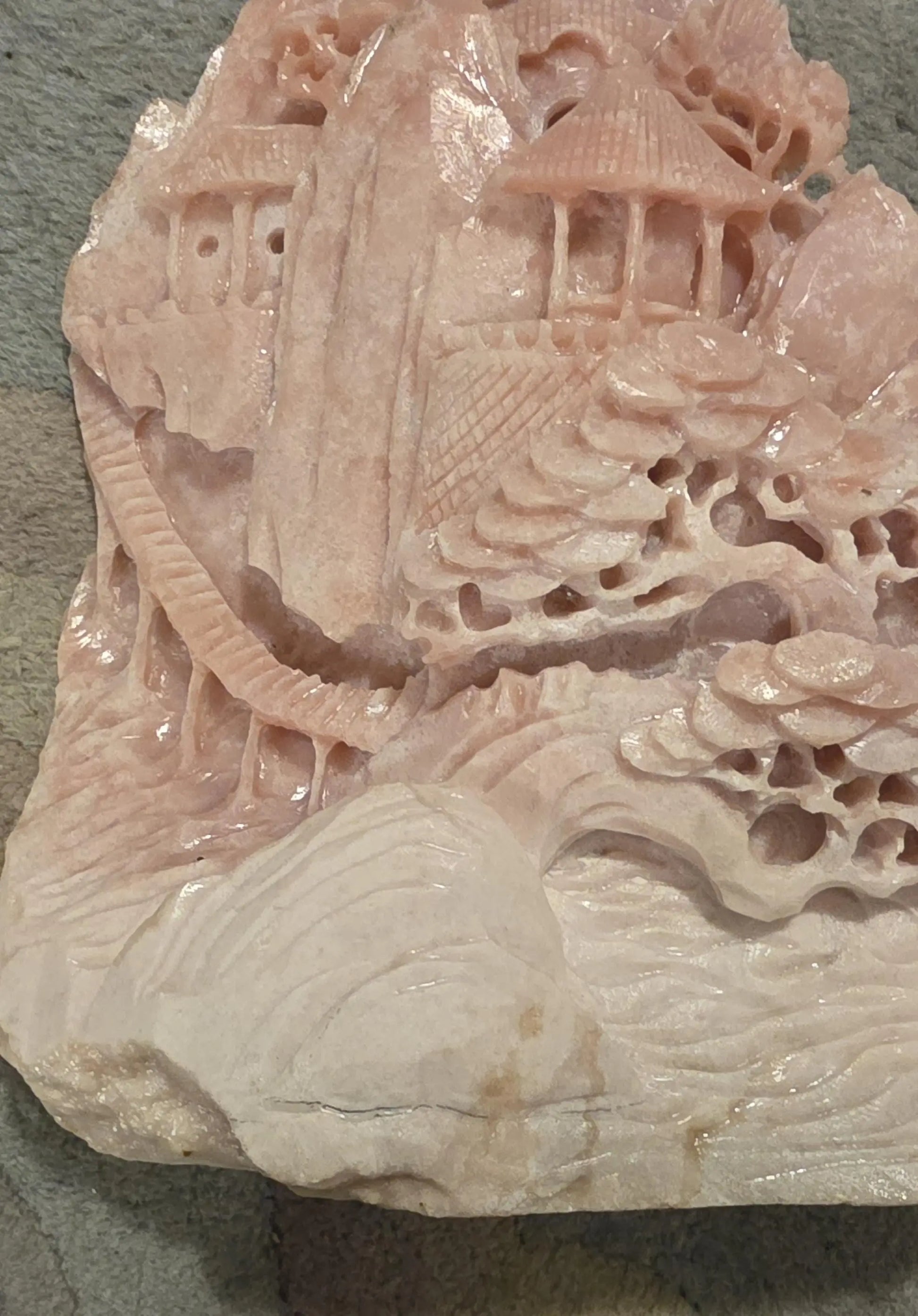 Large Pink Opal Oriental Carving, Peppermint Stone, Spiritual awakening, Etsy