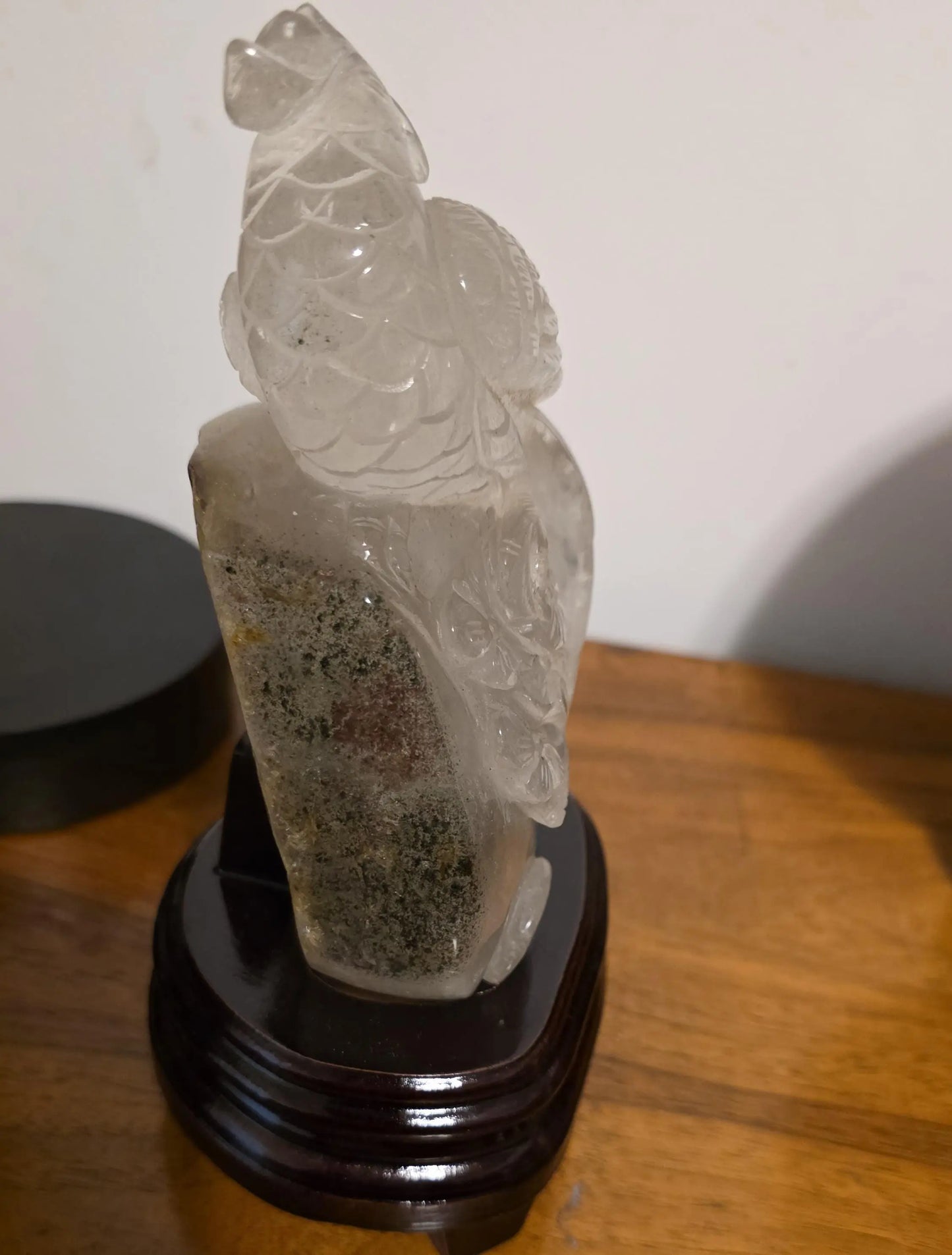 Hand Carved Garden Quartz Phoenix Sculpture, Custom Wooden Base Etsy