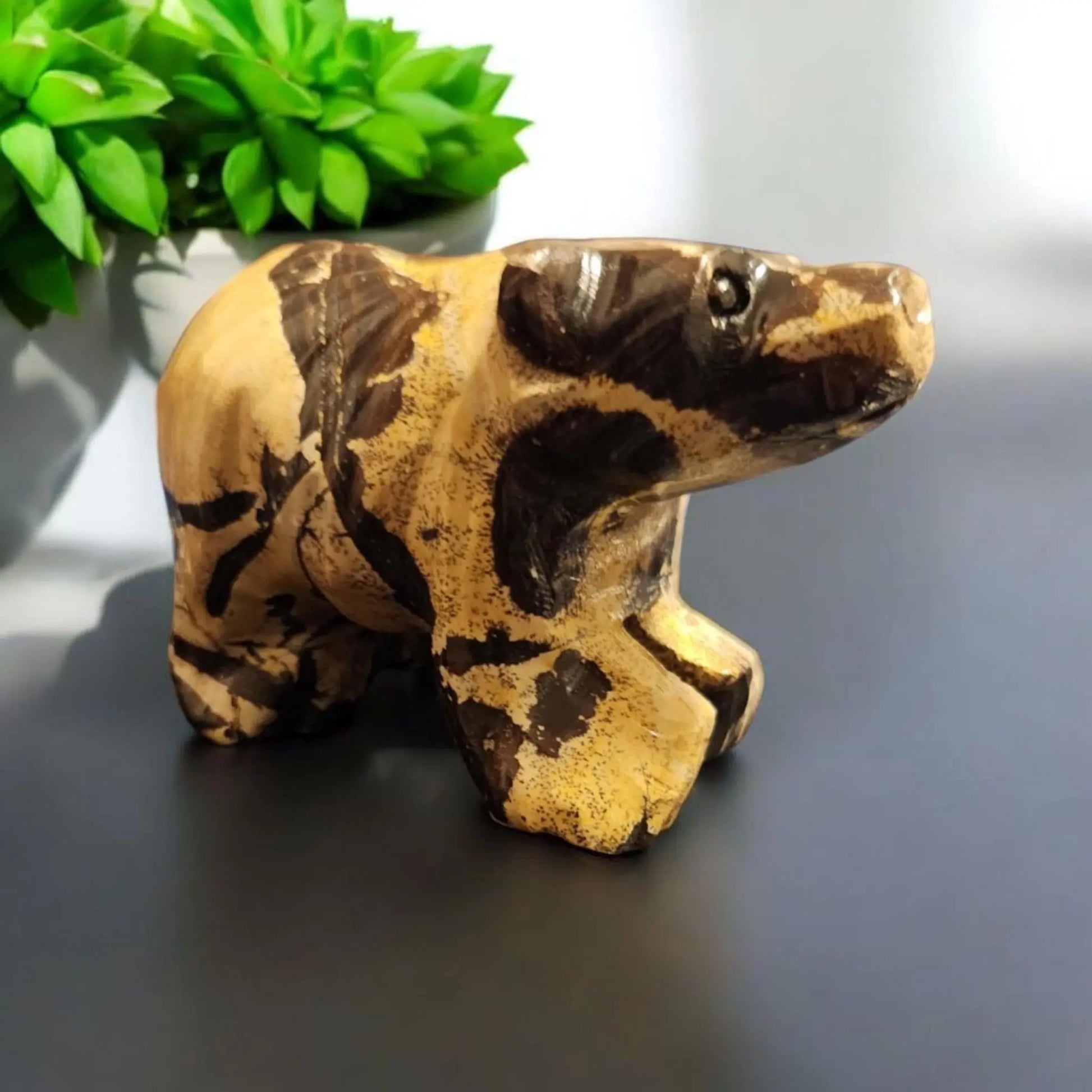 Hand Carved Bear, Nature Stone, Landscape grounding, Jasper Sculpture, Cabinet Display Etsy