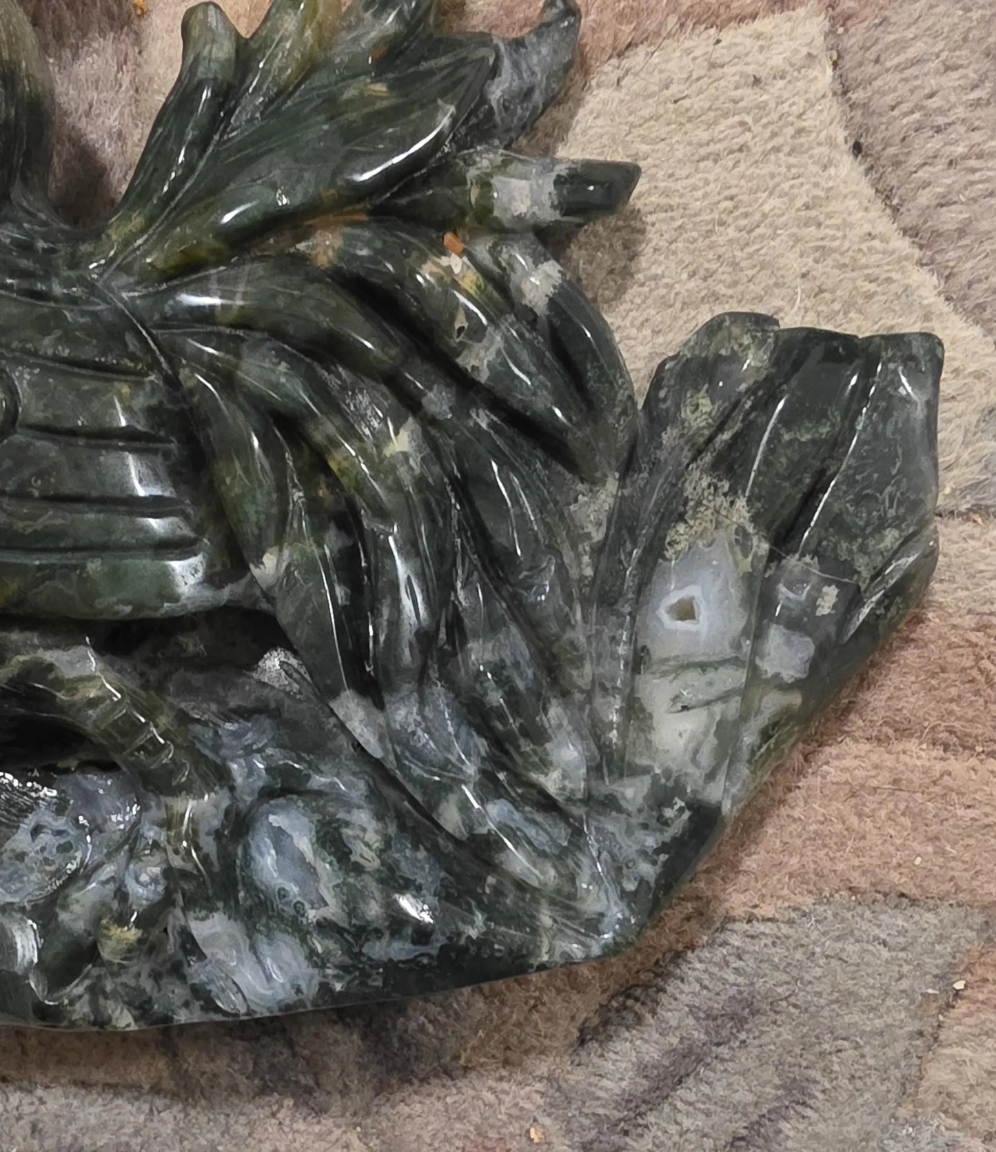 Large Moss Agate and Ocean Jasper  Carved Rooster Figurine, County Decor Statue, Chicken Decoration, Etsy
