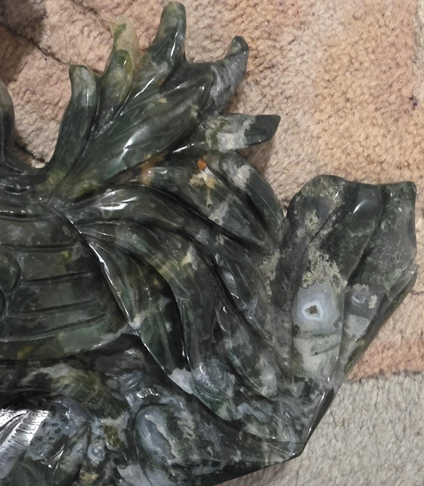 Large Moss Agate and Ocean Jasper  Carved Rooster Figurine, County Decor Statue, Chicken Decoration, Etsy