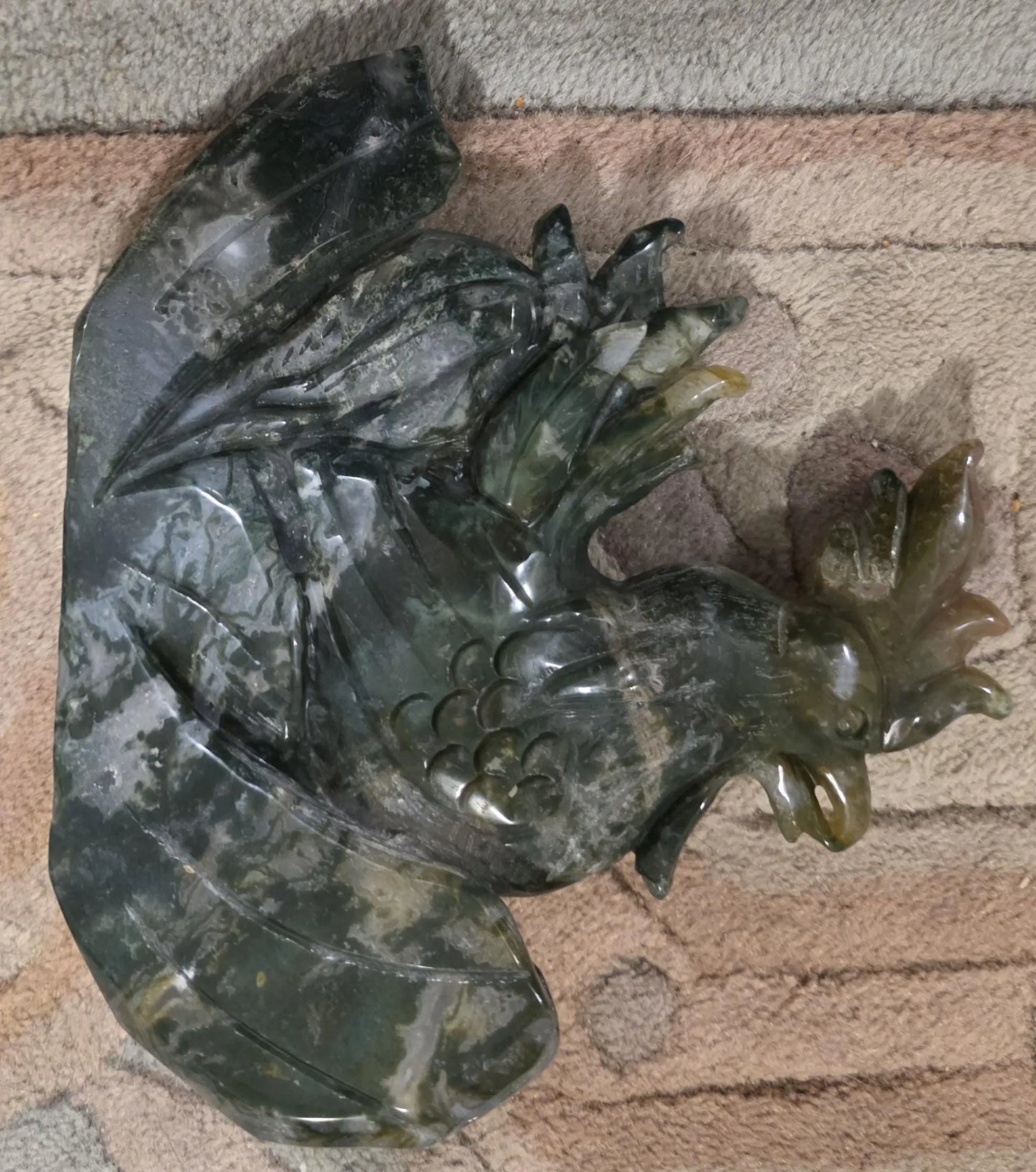 Large Moss Agate and Ocean Jasper  Carved Rooster Figurine, County Decor Statue, Chicken Decoration, Etsy