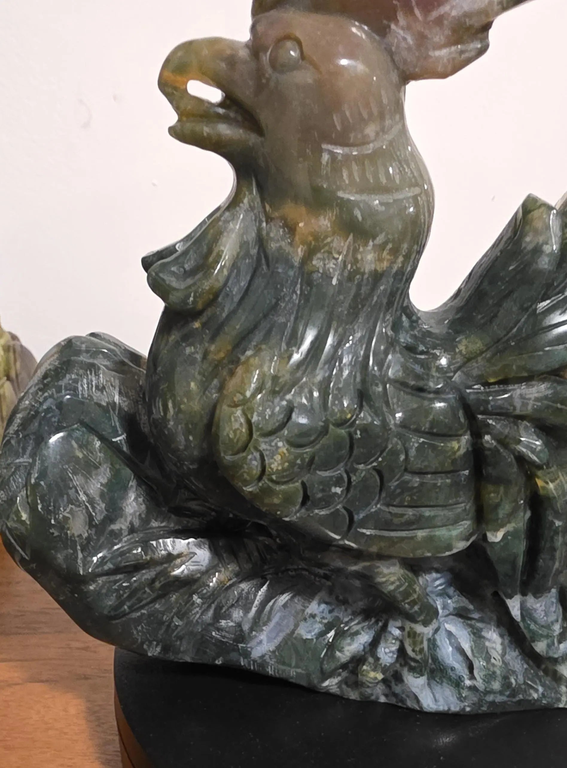 Large Moss Agate and Ocean Jasper  Carved Rooster Figurine, County Decor Statue, Chicken Decoration, Etsy