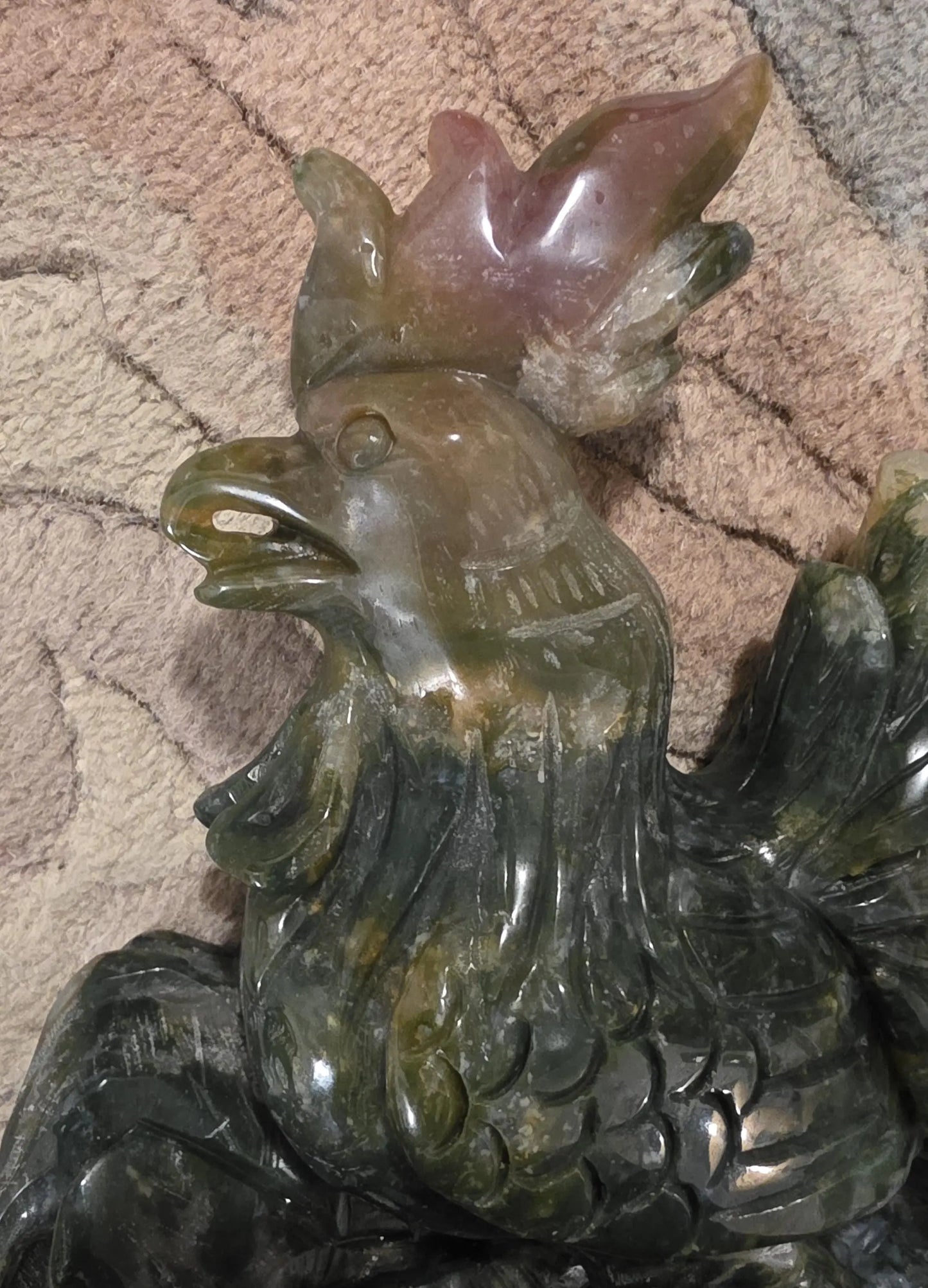 Large Moss Agate and Ocean Jasper  Carved Rooster Figurine, County Decor Statue, Chicken Decoration, Etsy