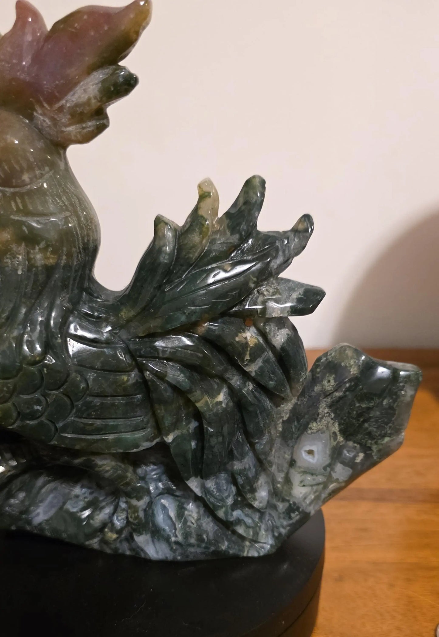 Large Moss Agate and Ocean Jasper  Carved Rooster Figurine, County Decor Statue, Chicken Decoration, Etsy