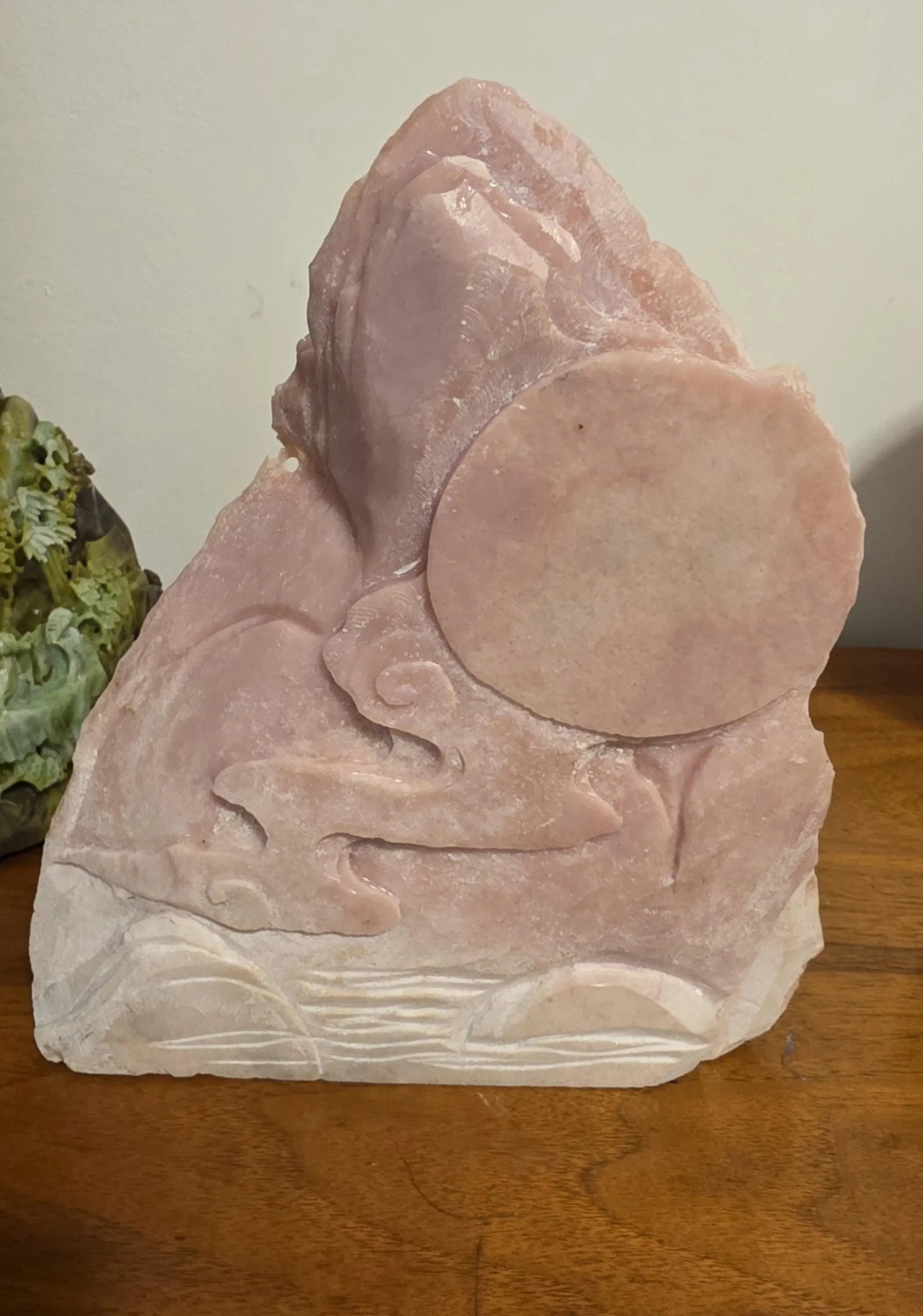 Large Pink Opal Oriental Carving, Peppermint Stone, Spiritual awakening, Etsy