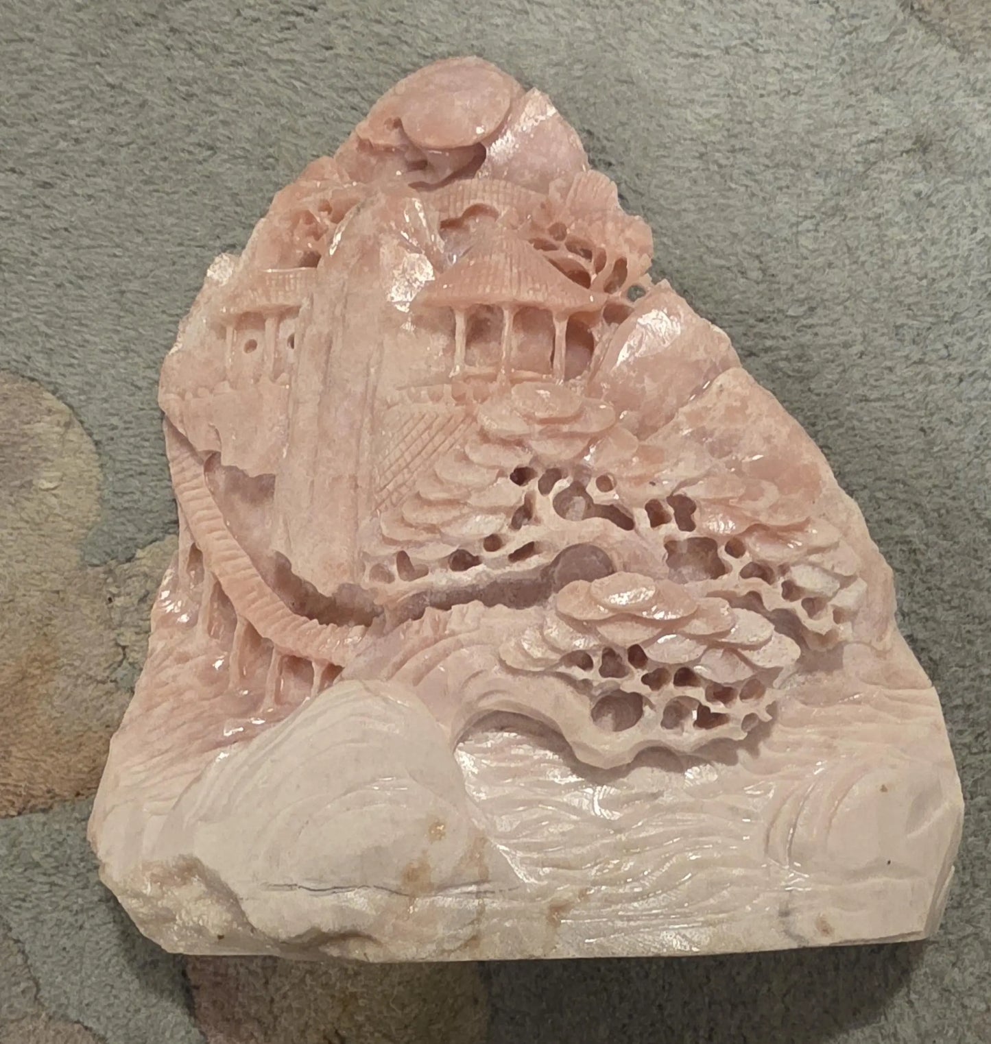 Large Pink Opal Oriental Carving, Peppermint Stone, Spiritual awakening, Etsy