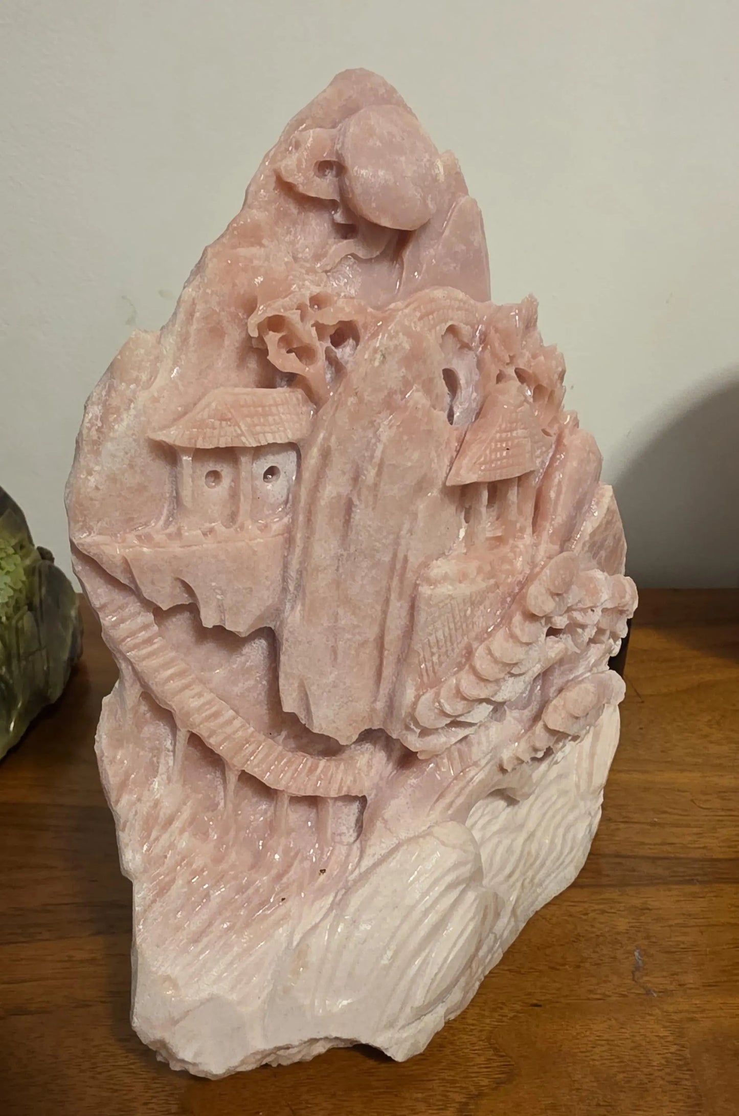 Large Pink Opal Oriental Carving, Peppermint Stone, Spiritual awakening, Etsy