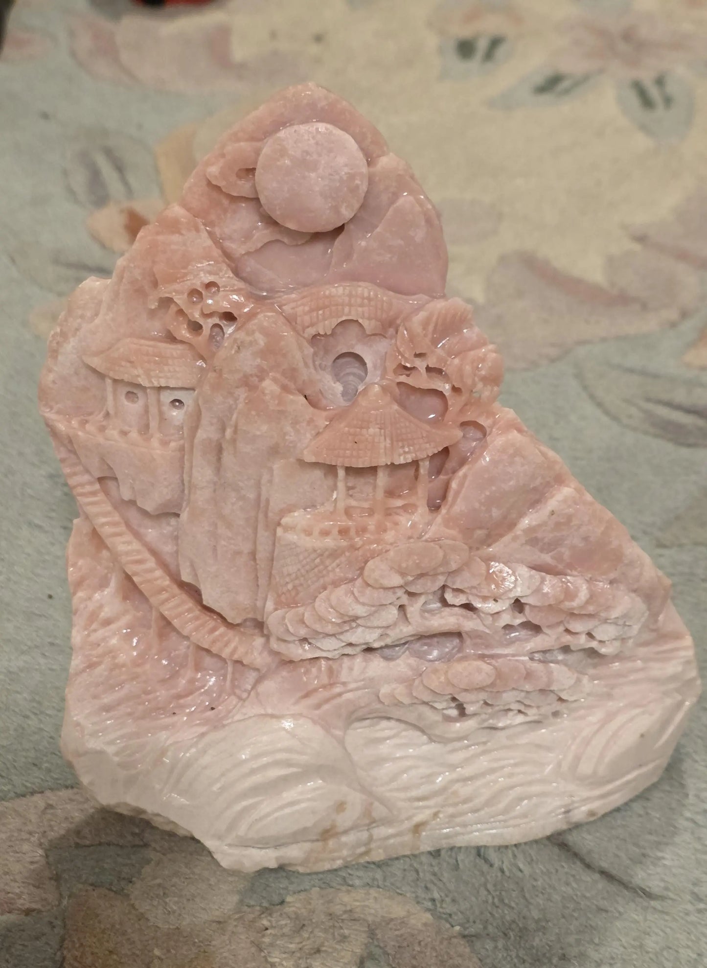 Large Pink Opal Oriental Carving, Peppermint Stone, Spiritual awakening, Etsy