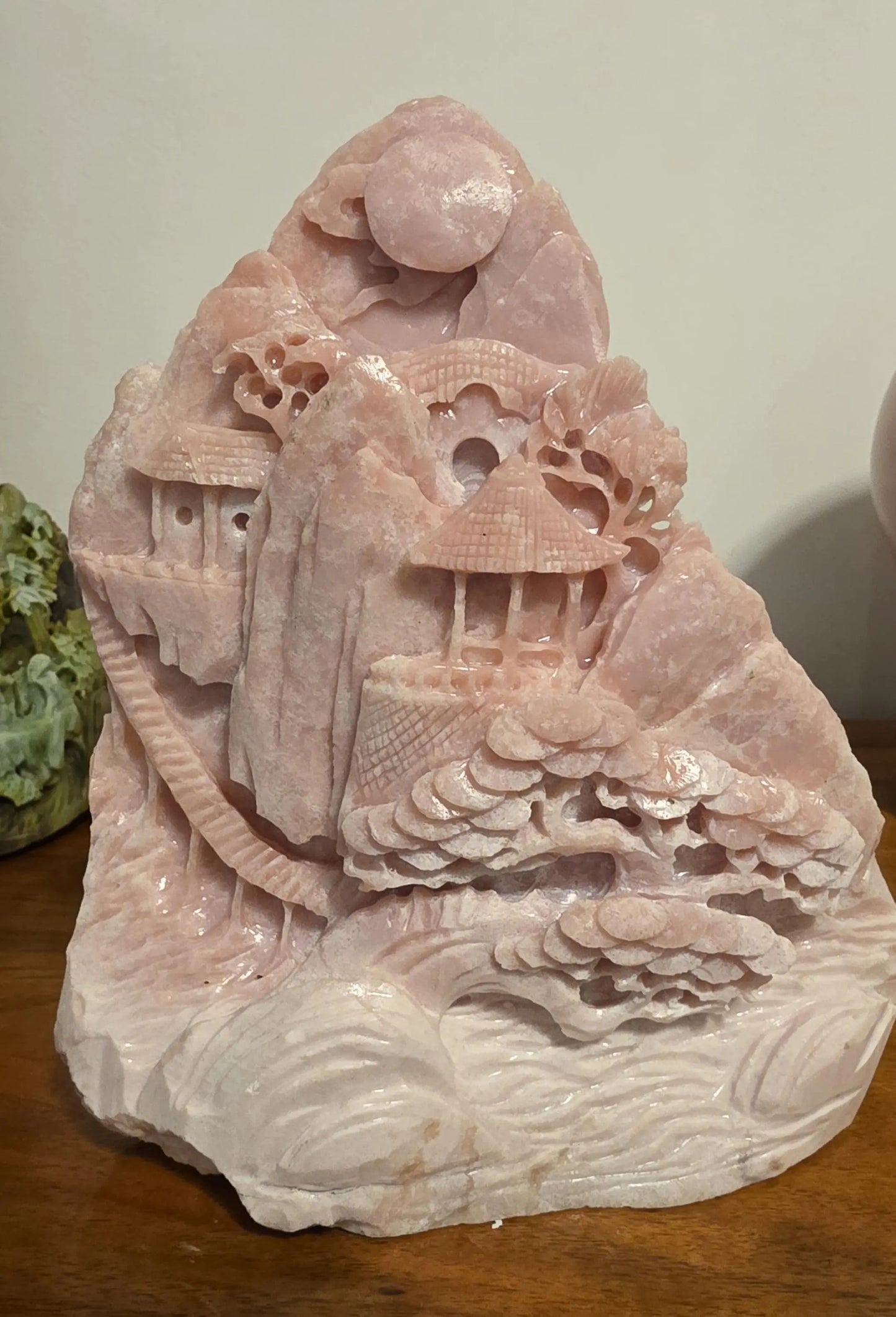 Large Pink Opal Oriental Carving, Peppermint Stone, Spiritual awakening, Etsy