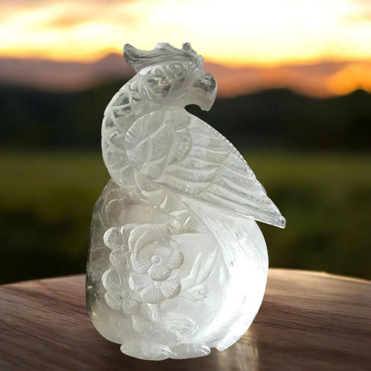 Hand Carved Garden Quartz Phoenix Sculpture, Custom Wooden Base Etsy