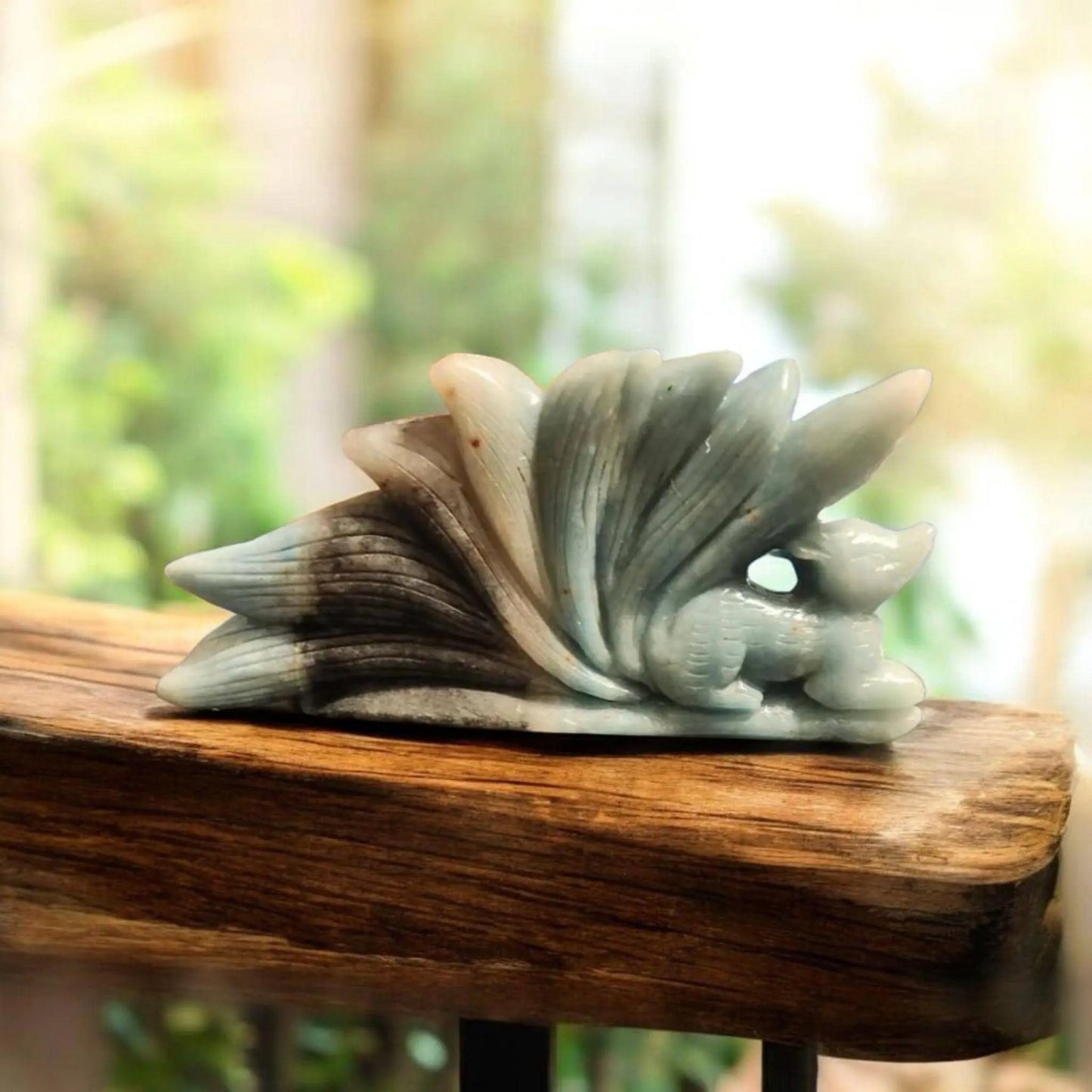Trolleite Nine Tail Fox, Beautiful Blue Nine Tail, Mythical Fox, Mythical Beast, Carved Trolleite Etsy