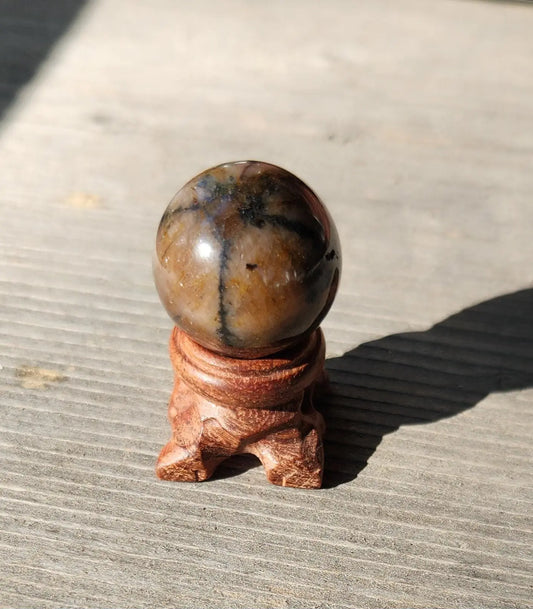 Tiny Staurolite Sphere with Carved Wooden Stand, Fairy Cross, Good Luck Crystal, , Chiastolite Etsy