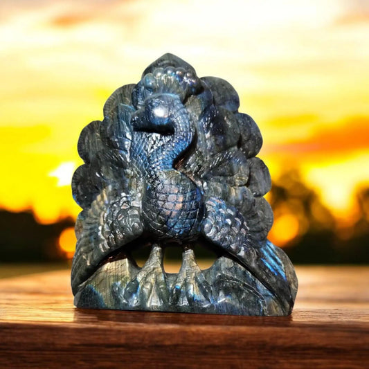 Flashy Labradorite Peacock, Carved Crystal Bird, Iridescent stone Etsy