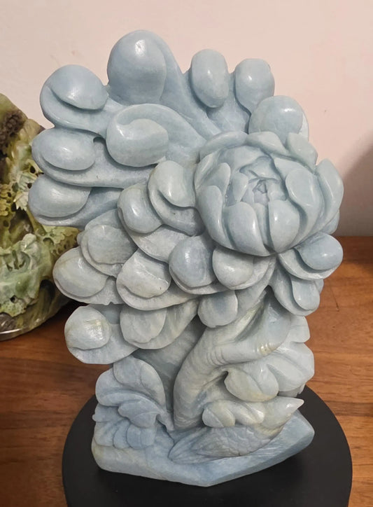 Carved Birds and Flowers Blue Quartzite 3 lb Crystal, Metamorphic Rock, Shades of Blue,Ornate Sculpture, Etsy