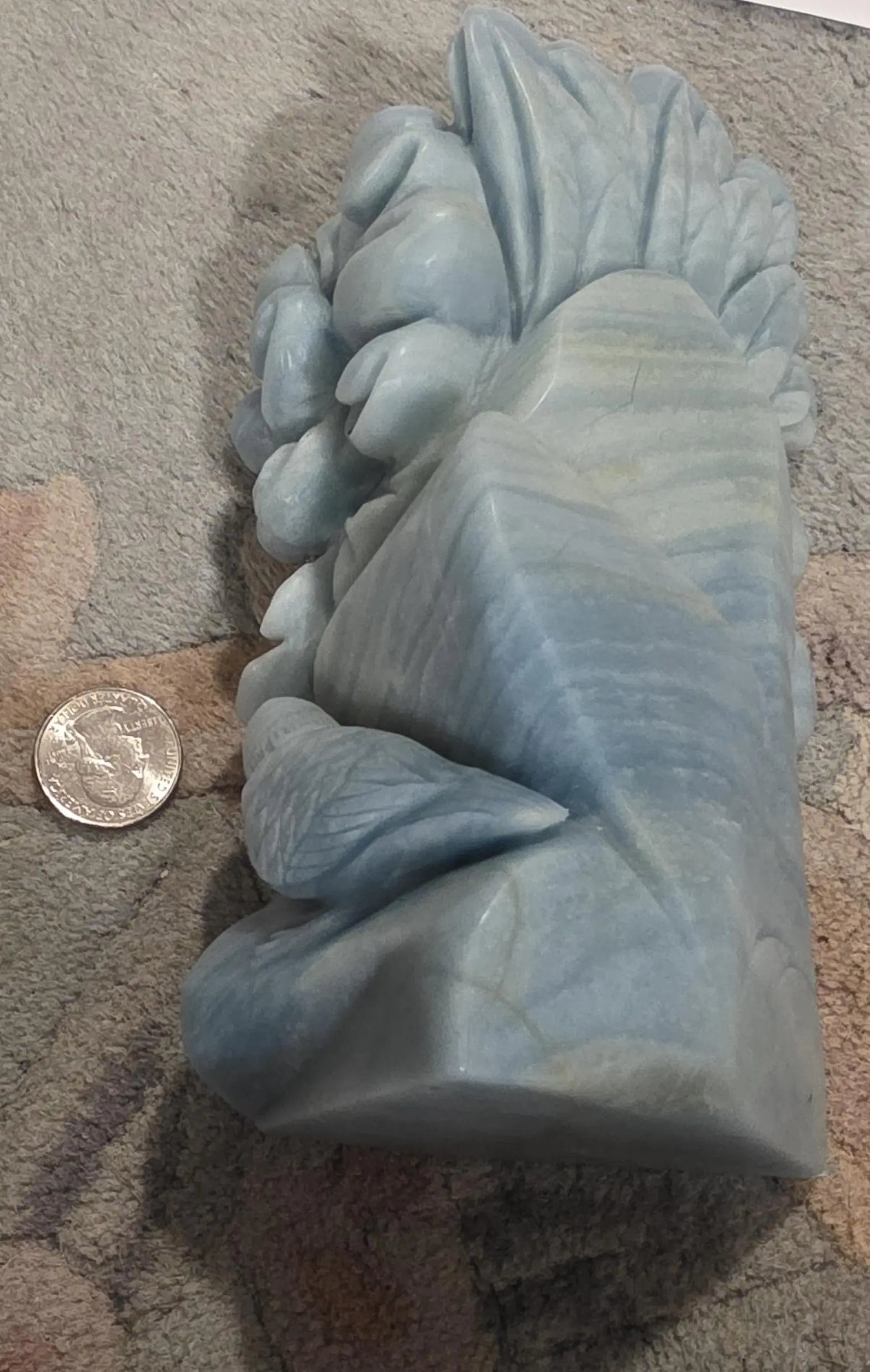 Carved Birds and Flowers Blue Quartzite 3 lb Crystal, Metamorphic Rock, Shades of Blue,Ornate Sculpture, Etsy