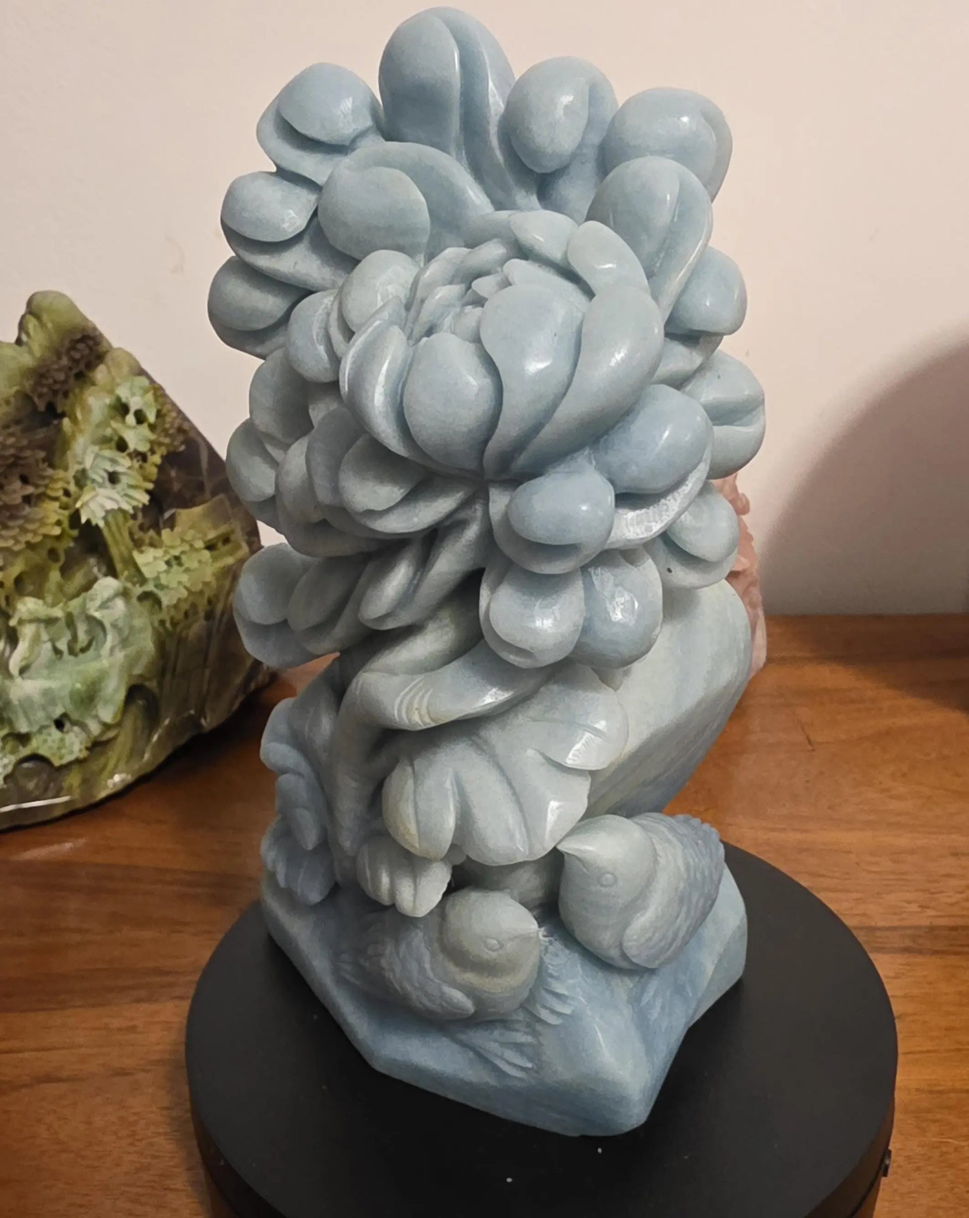 Carved Birds and Flowers Blue Quartzite 3 lb Crystal, Metamorphic Rock, Shades of Blue,Ornate Sculpture, Etsy
