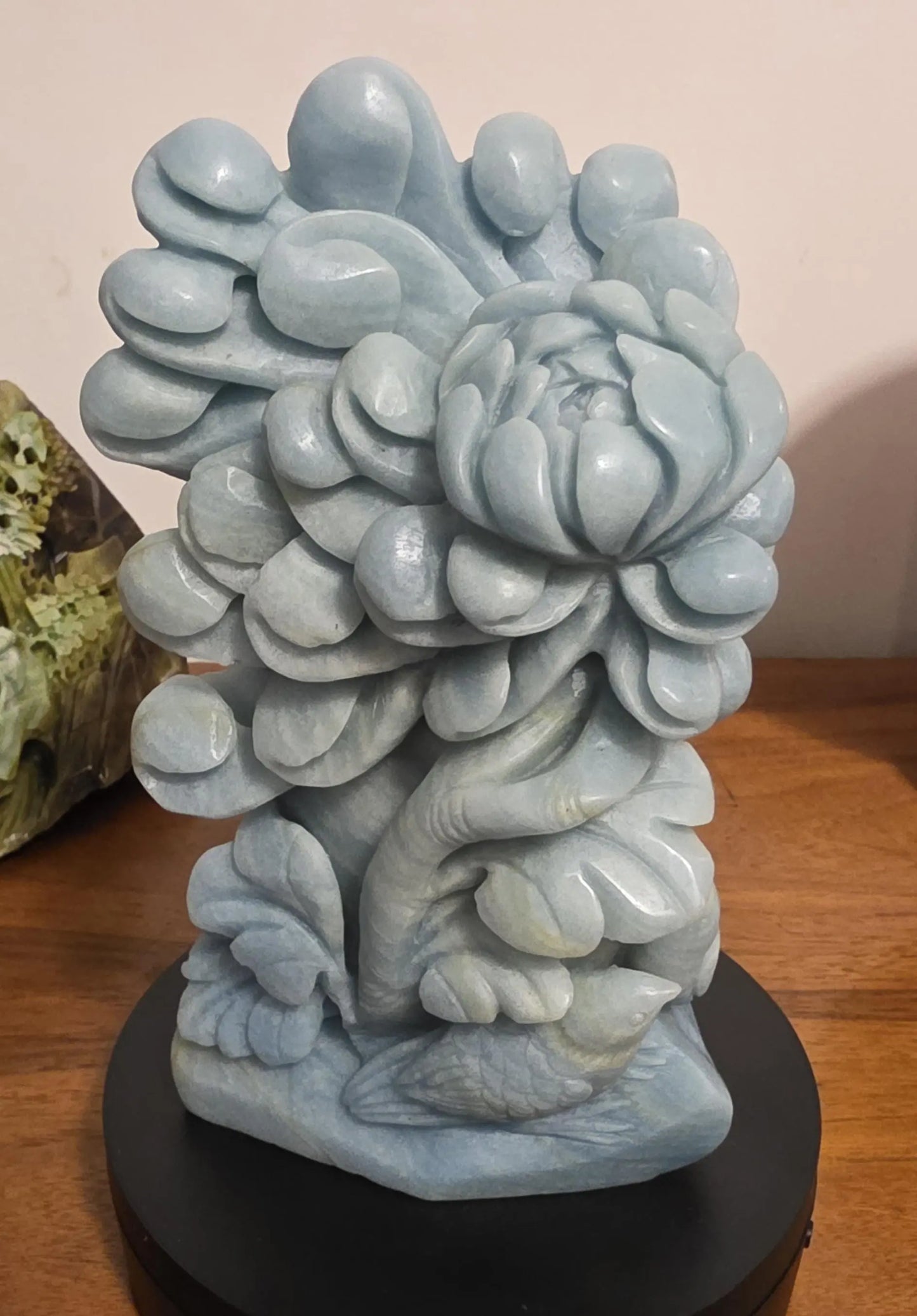 Carved Birds and Flowers Blue Quartzite 3 lb Crystal, Metamorphic Rock, Shades of Blue,Ornate Sculpture, Etsy