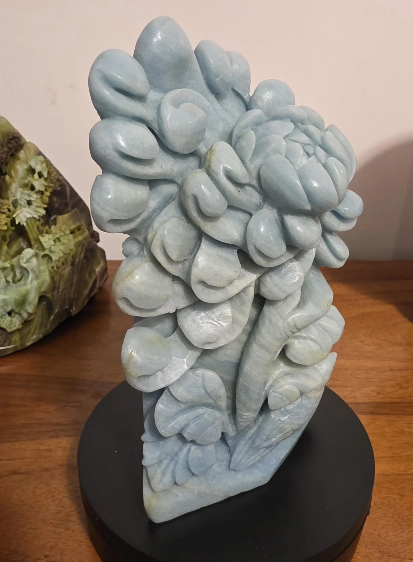 Carved Birds and Flowers Blue Quartzite 3 lb Crystal, Metamorphic Rock, Shades of Blue,Ornate Sculpture, Etsy