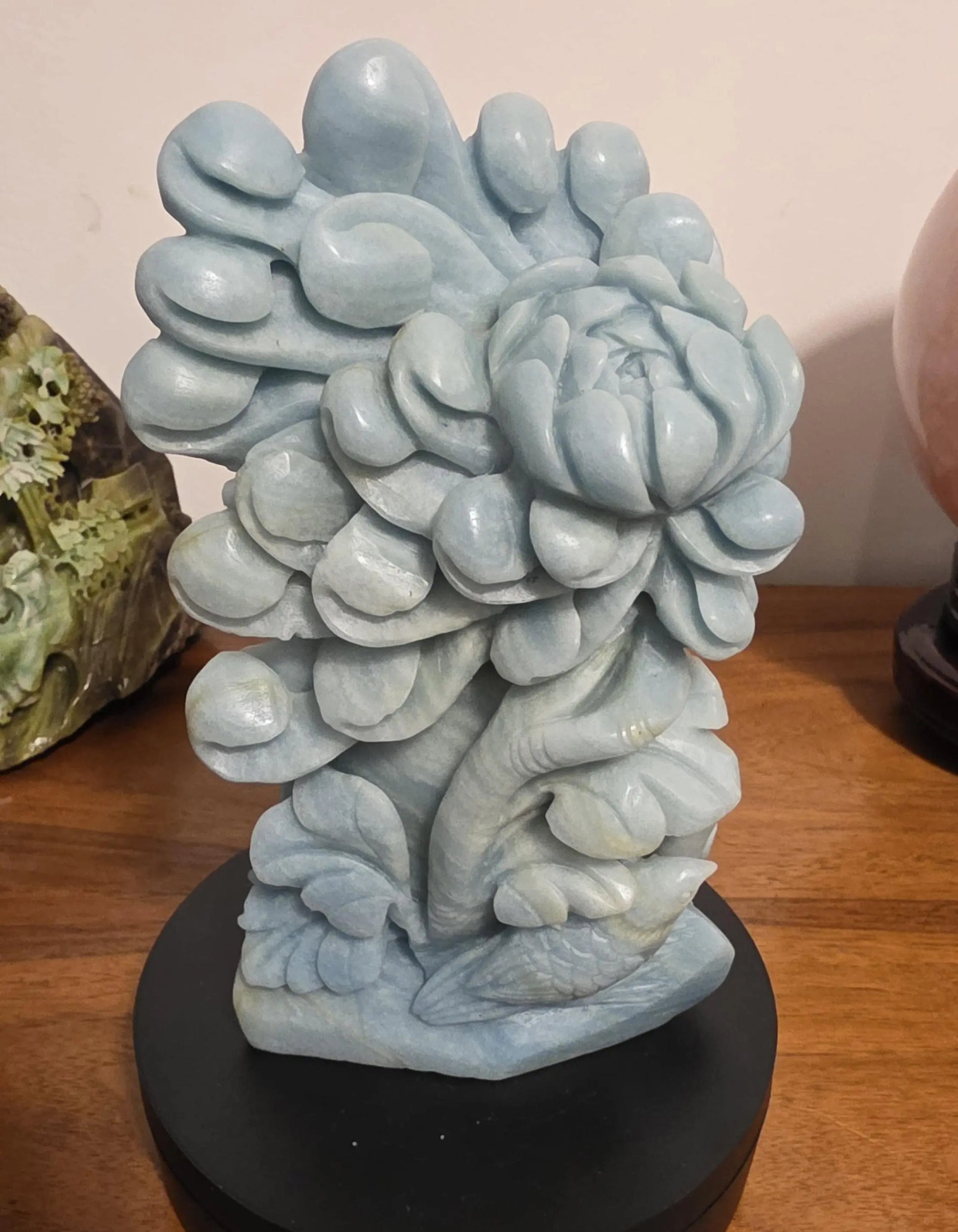 Carved Birds and Flowers Blue Quartzite 3 lb Crystal, Metamorphic Rock, Shades of Blue,Ornate Sculpture, Etsy