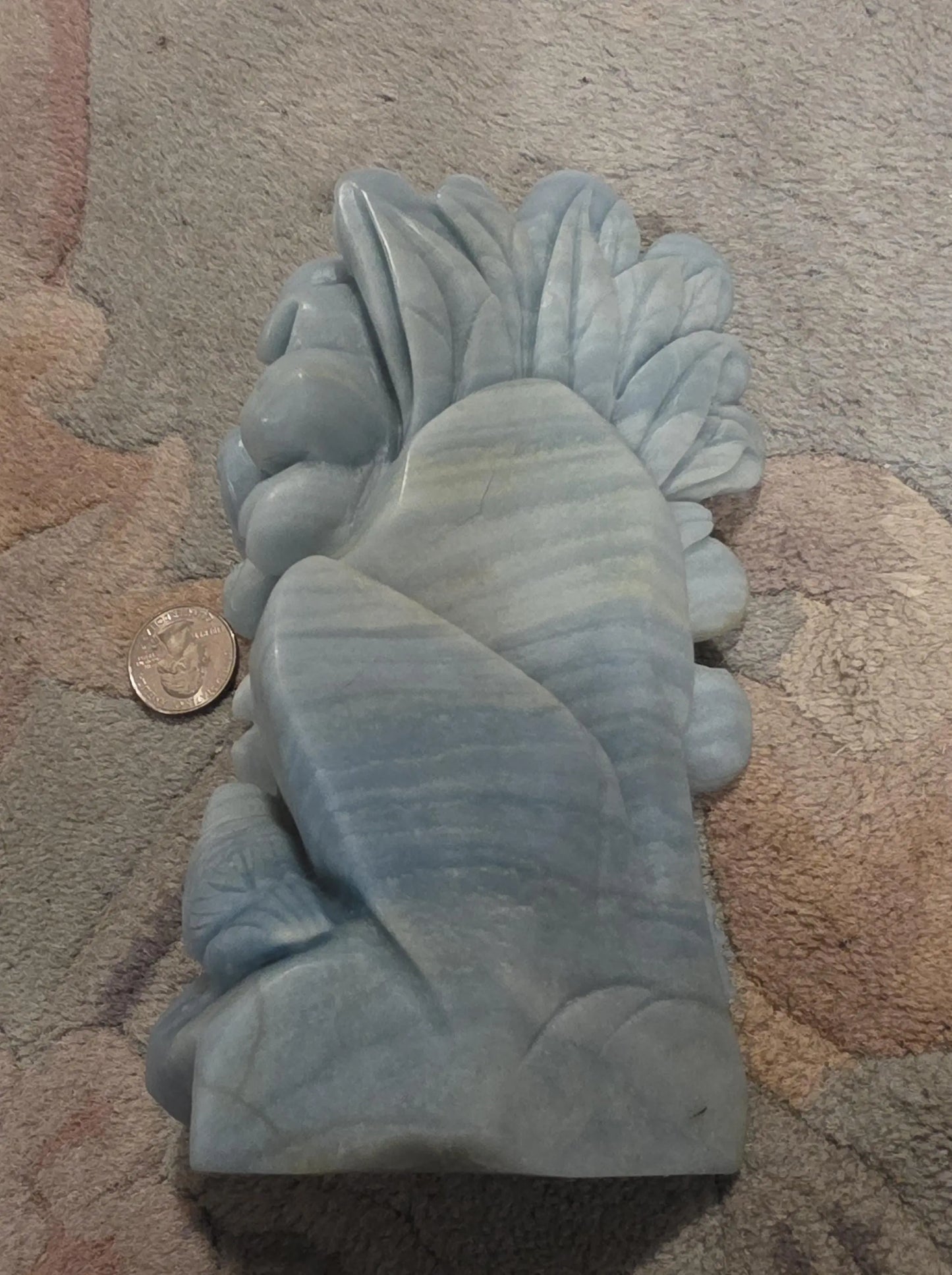 Carved Birds and Flowers Blue Quartzite 3 lb Crystal, Metamorphic Rock, Shades of Blue,Ornate Sculpture, Etsy