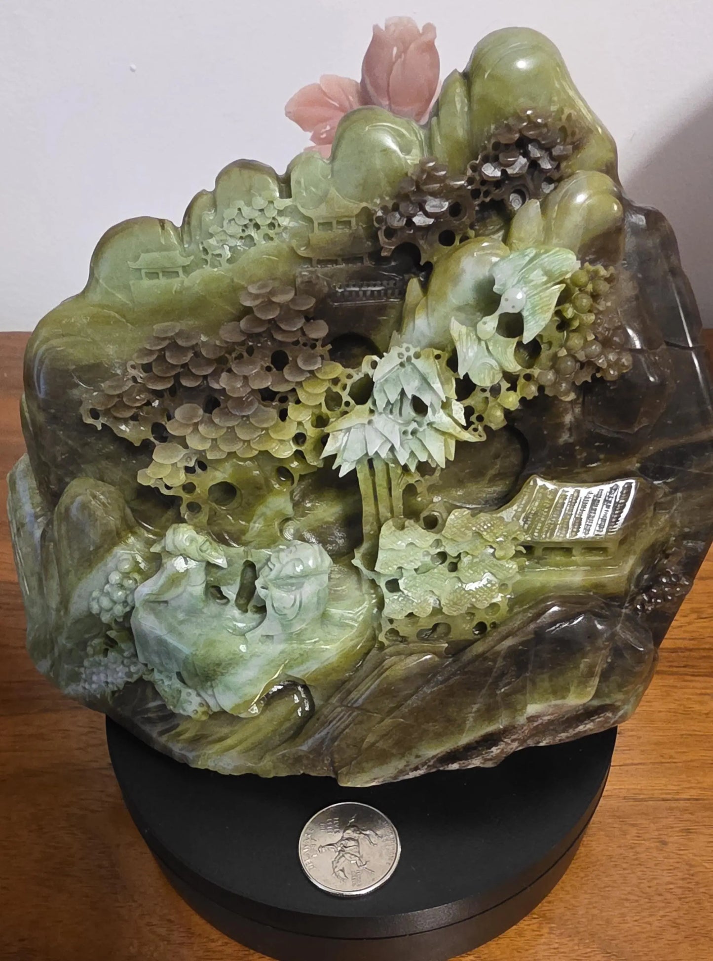 Green Jade Sculpture, Oriental Art Piece, Carved Jade Desk Decor, Subtle Pattern, Inner Harmony Etsy