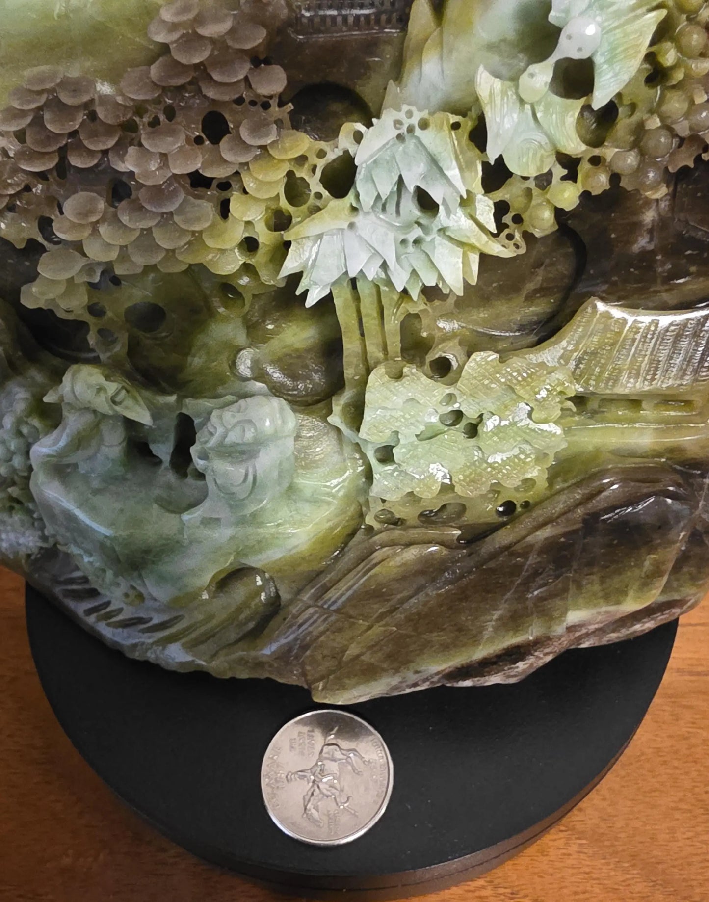 Green Jade Sculpture, Oriental Art Piece, Carved Jade Desk Decor, Subtle Pattern, Inner Harmony Etsy