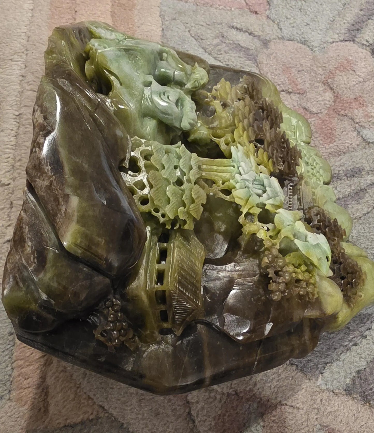 Green Jade Sculpture, Oriental Art Piece, Carved Jade Desk Decor, Subtle Pattern, Inner Harmony Etsy