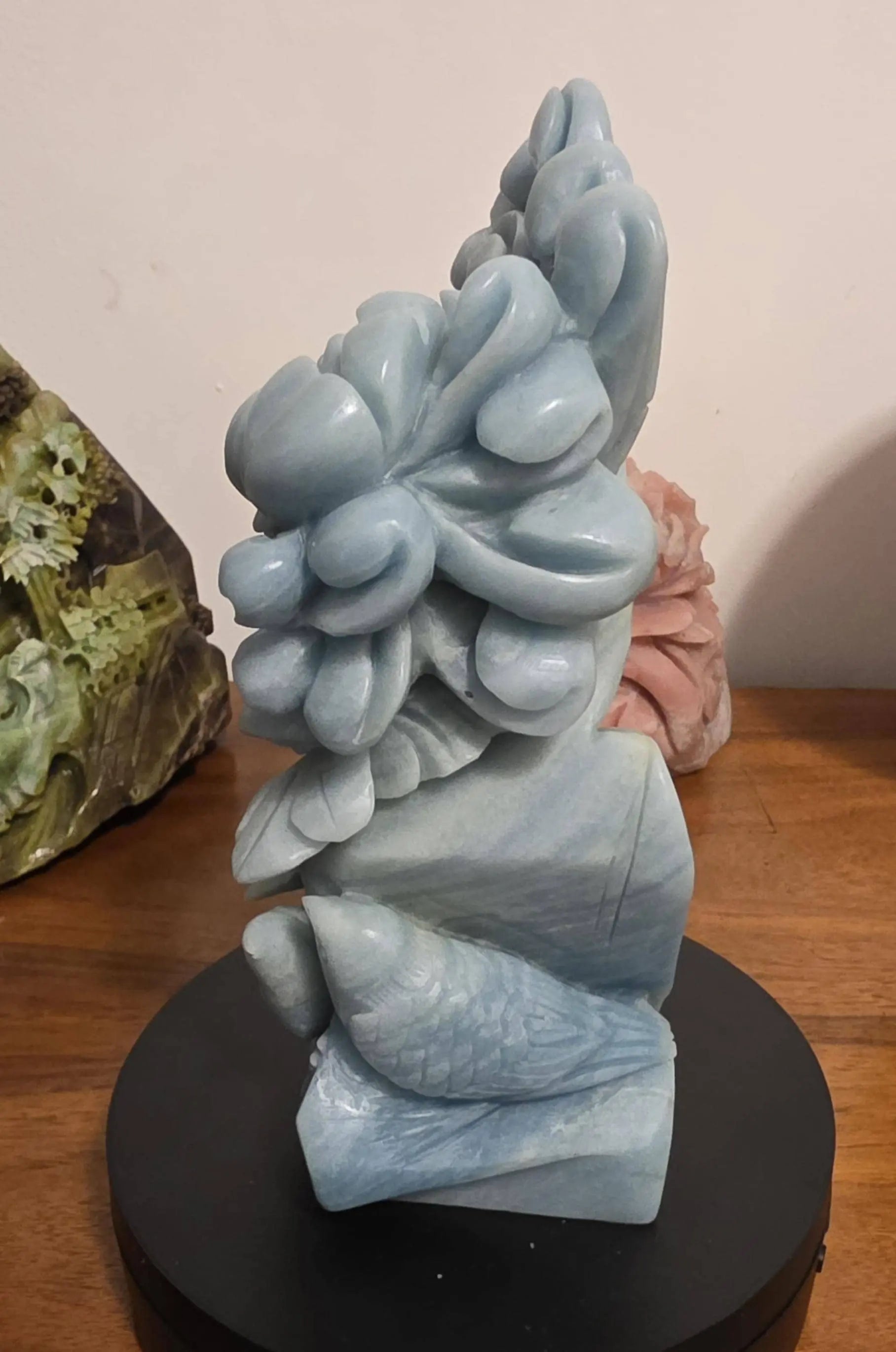 Carved Birds and Flowers Blue Quartzite 3 lb Crystal, Metamorphic Rock, Shades of Blue,Ornate Sculpture, Etsy