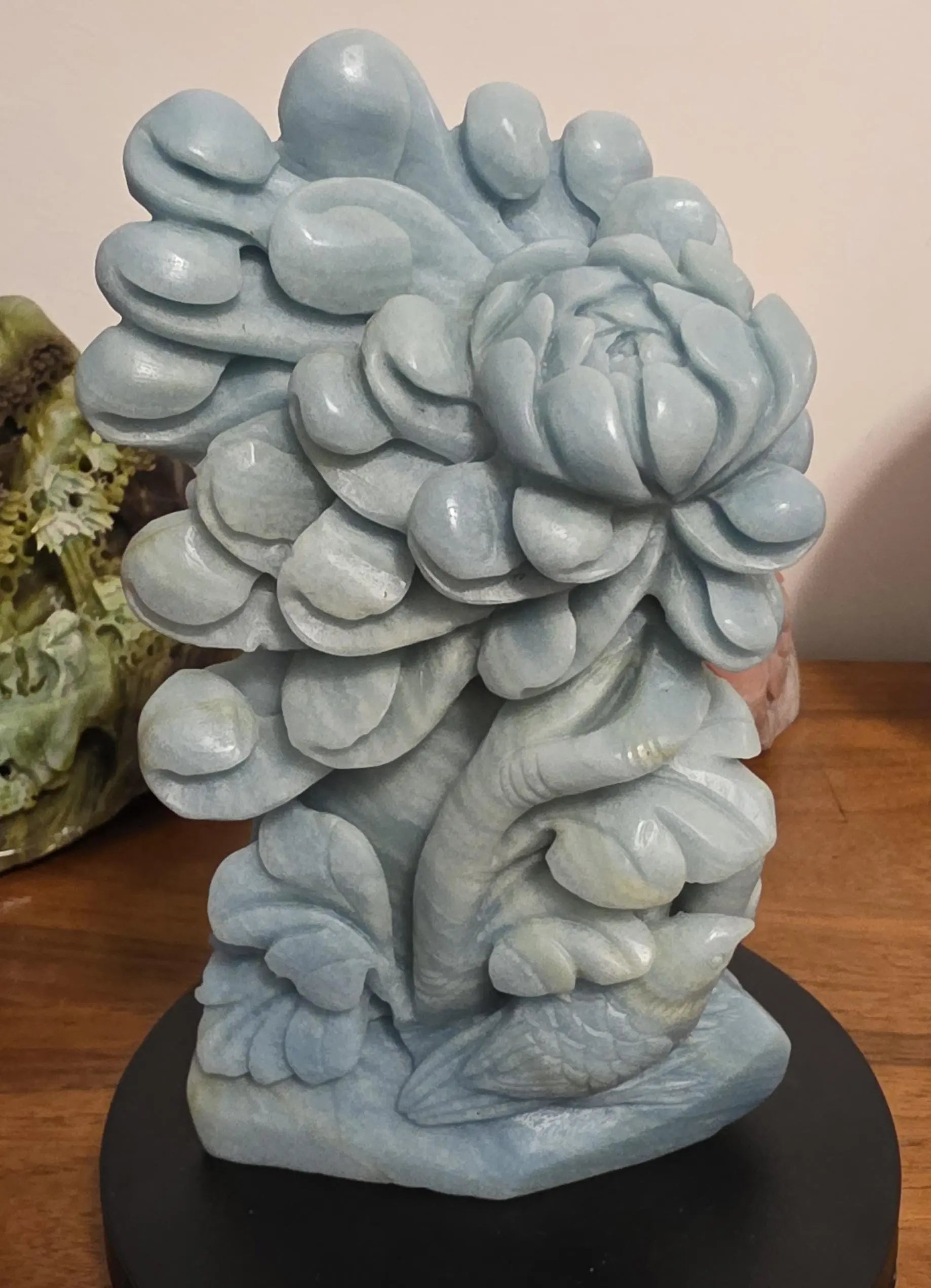 Carved Birds and Flowers Blue Quartzite 3 lb Crystal, Metamorphic Rock, Shades of Blue,Ornate Sculpture, Etsy