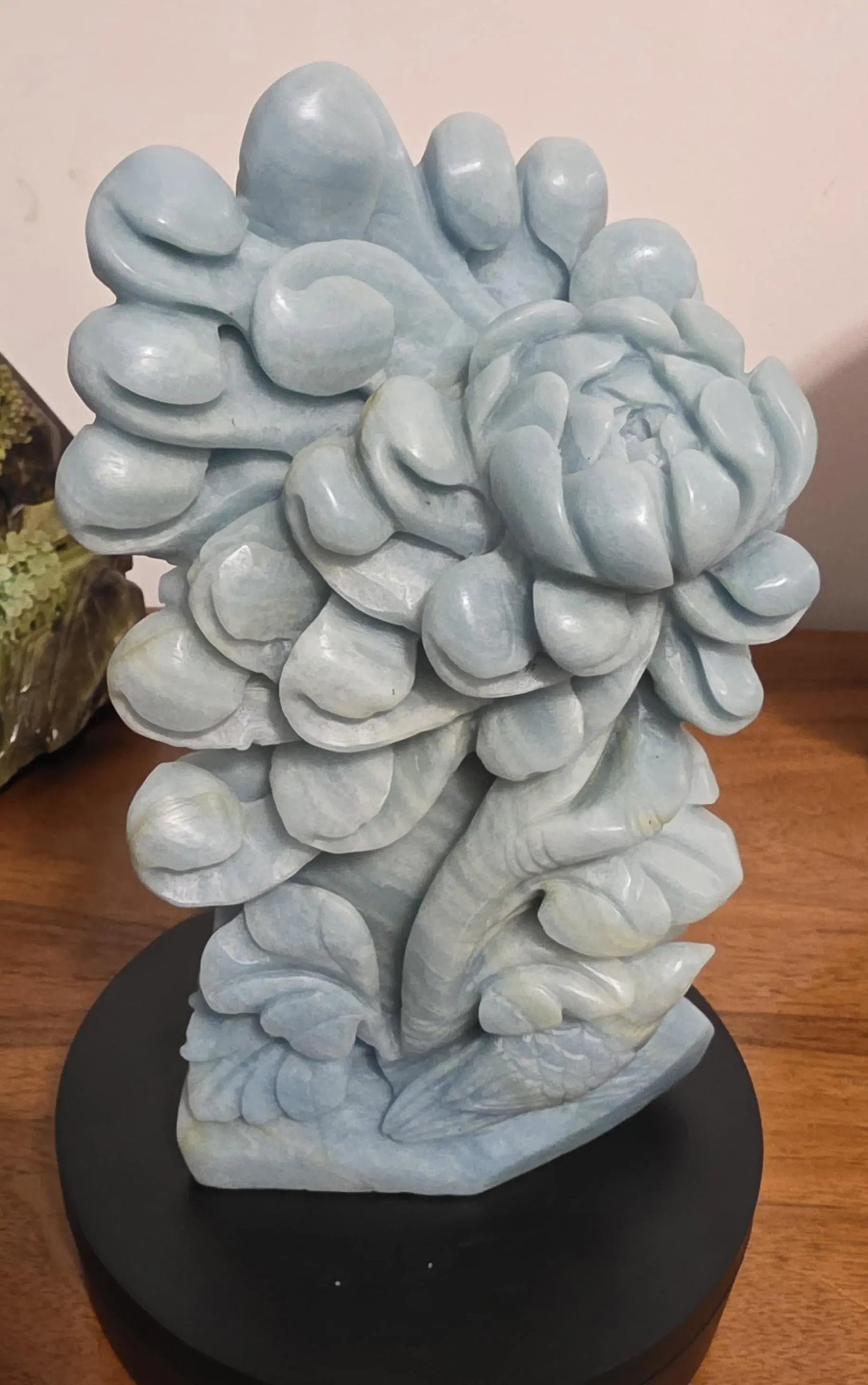 Carved Birds and Flowers Blue Quartzite 3 lb Crystal, Metamorphic Rock, Shades of Blue,Ornate Sculpture, Etsy