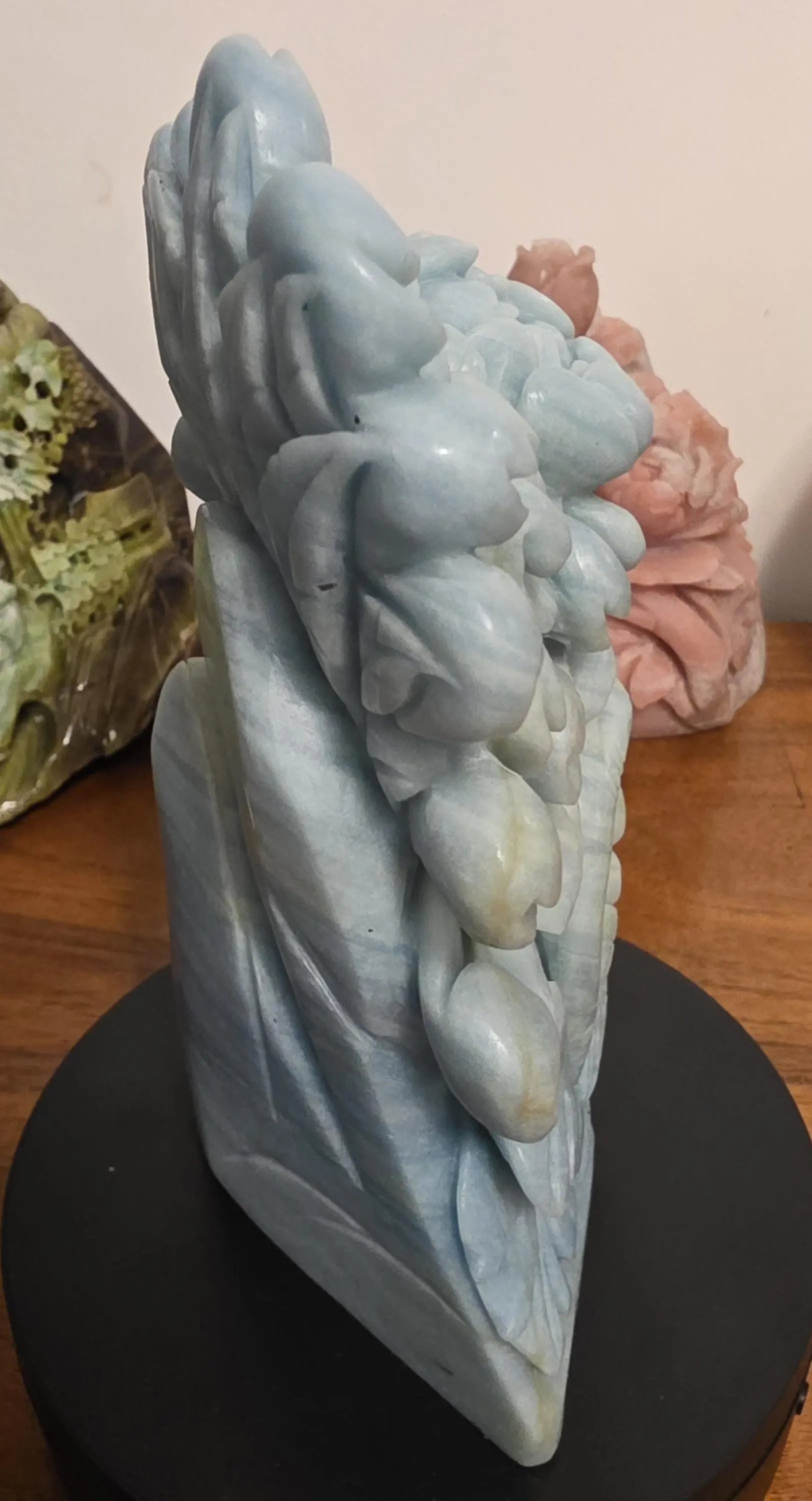 Carved Birds and Flowers Blue Quartzite 3 lb Crystal, Metamorphic Rock, Shades of Blue,Ornate Sculpture, Etsy