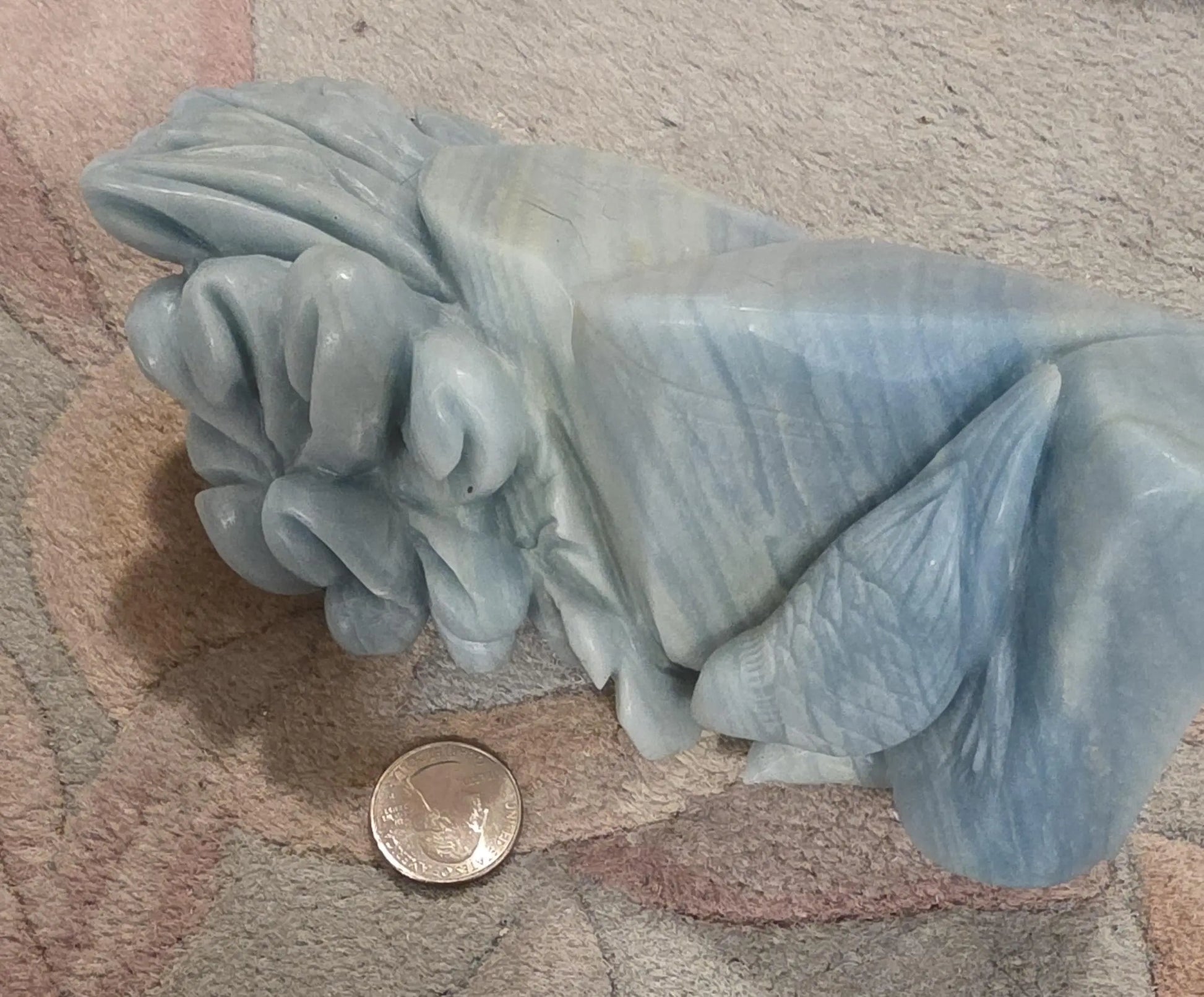 Carved Birds and Flowers Blue Quartzite 3 lb Crystal, Metamorphic Rock, Shades of Blue,Ornate Sculpture, Etsy