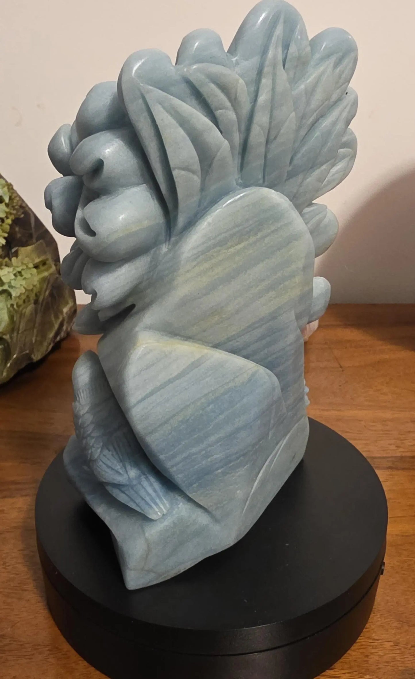 Carved Birds and Flowers Blue Quartzite 3 lb Crystal, Metamorphic Rock, Shades of Blue,Ornate Sculpture, Etsy