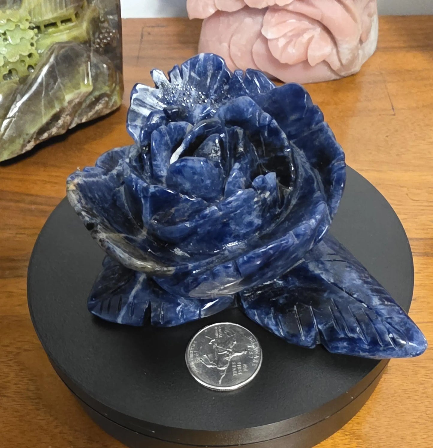 Carved Blue Sodalite Rose, Blue Flower Statue,Desk Sculpture,Third Eye, Throat Chakra Etsy