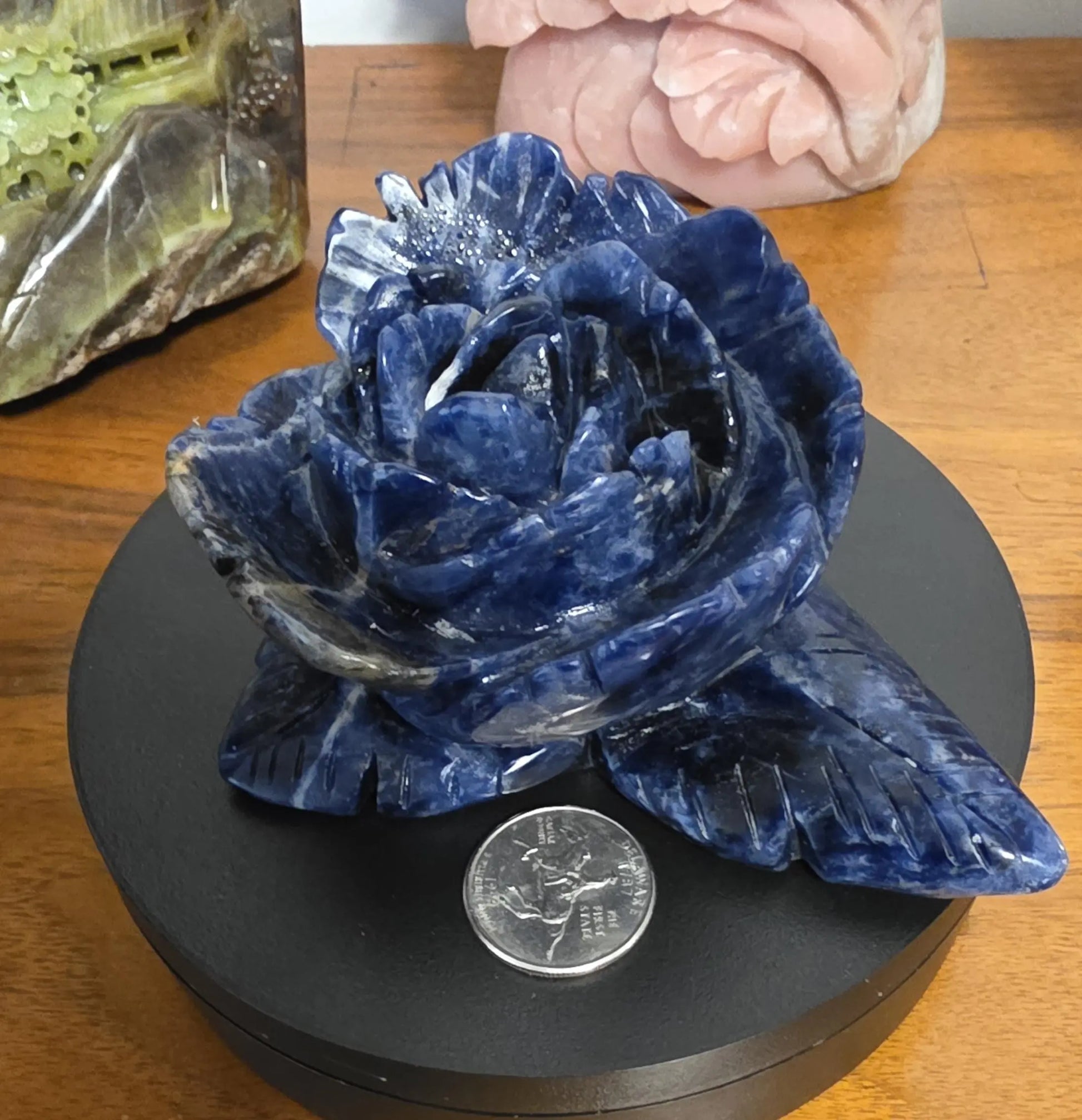 Carved Blue Sodalite Rose, Blue Flower Statue,Desk Sculpture,Third Eye, Throat Chakra Etsy