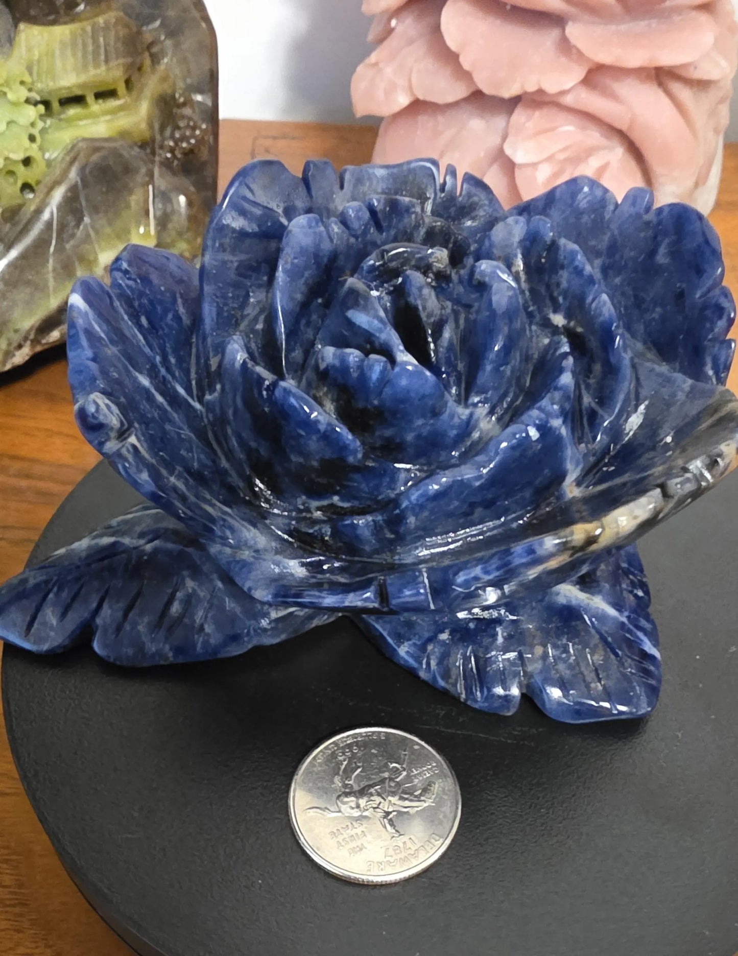 Carved Blue Sodalite Rose, Blue Flower Statue,Desk Sculpture,Third Eye, Throat Chakra Etsy