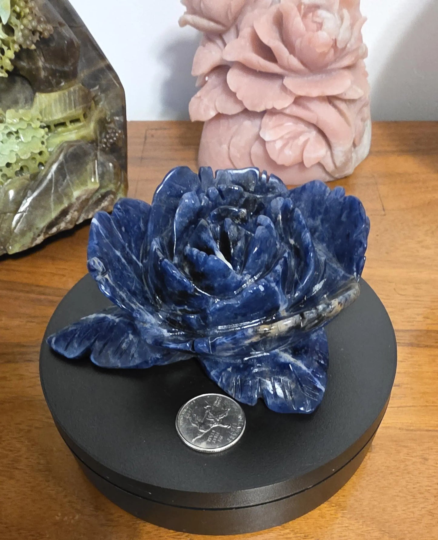 Carved Blue Sodalite Rose, Blue Flower Statue,Desk Sculpture,Third Eye, Throat Chakra Etsy