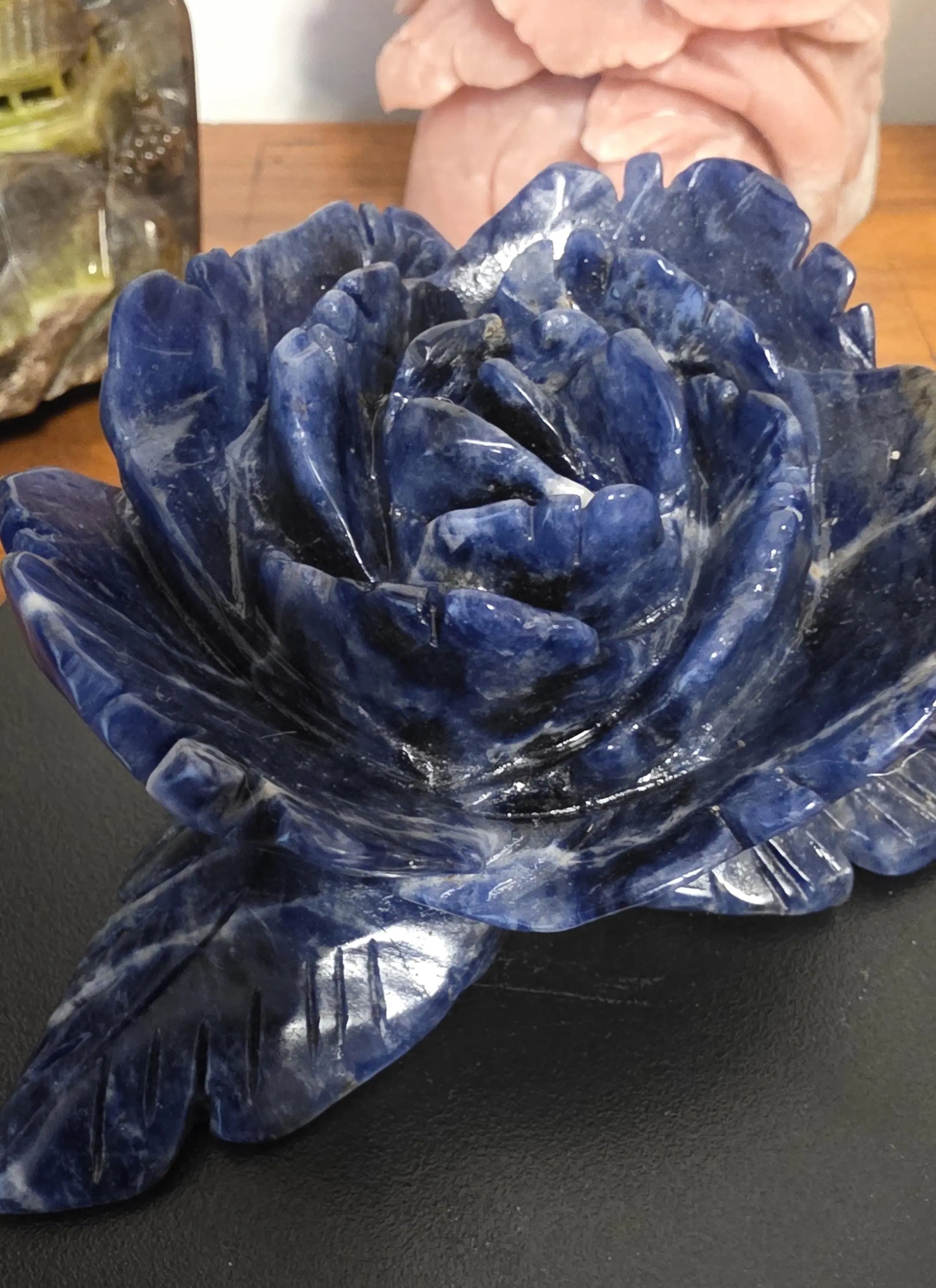 Carved Blue Sodalite Rose, Blue Flower Statue,Desk Sculpture,Third Eye, Throat Chakra Etsy
