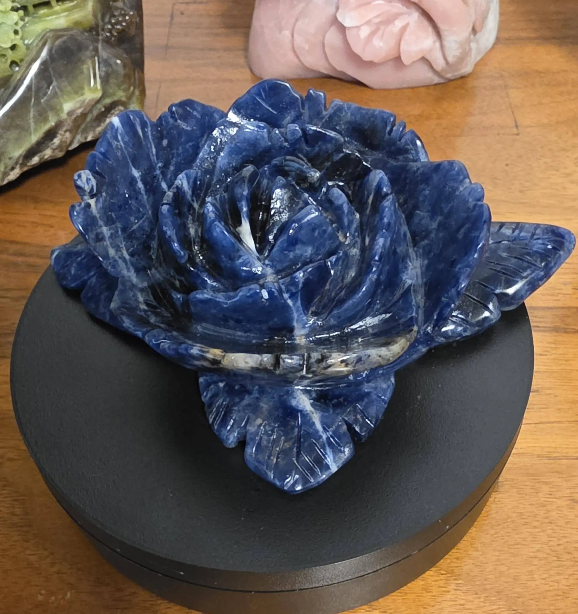 Carved Blue Sodalite Rose, Blue Flower Statue,Desk Sculpture,Third Eye, Throat Chakra Etsy