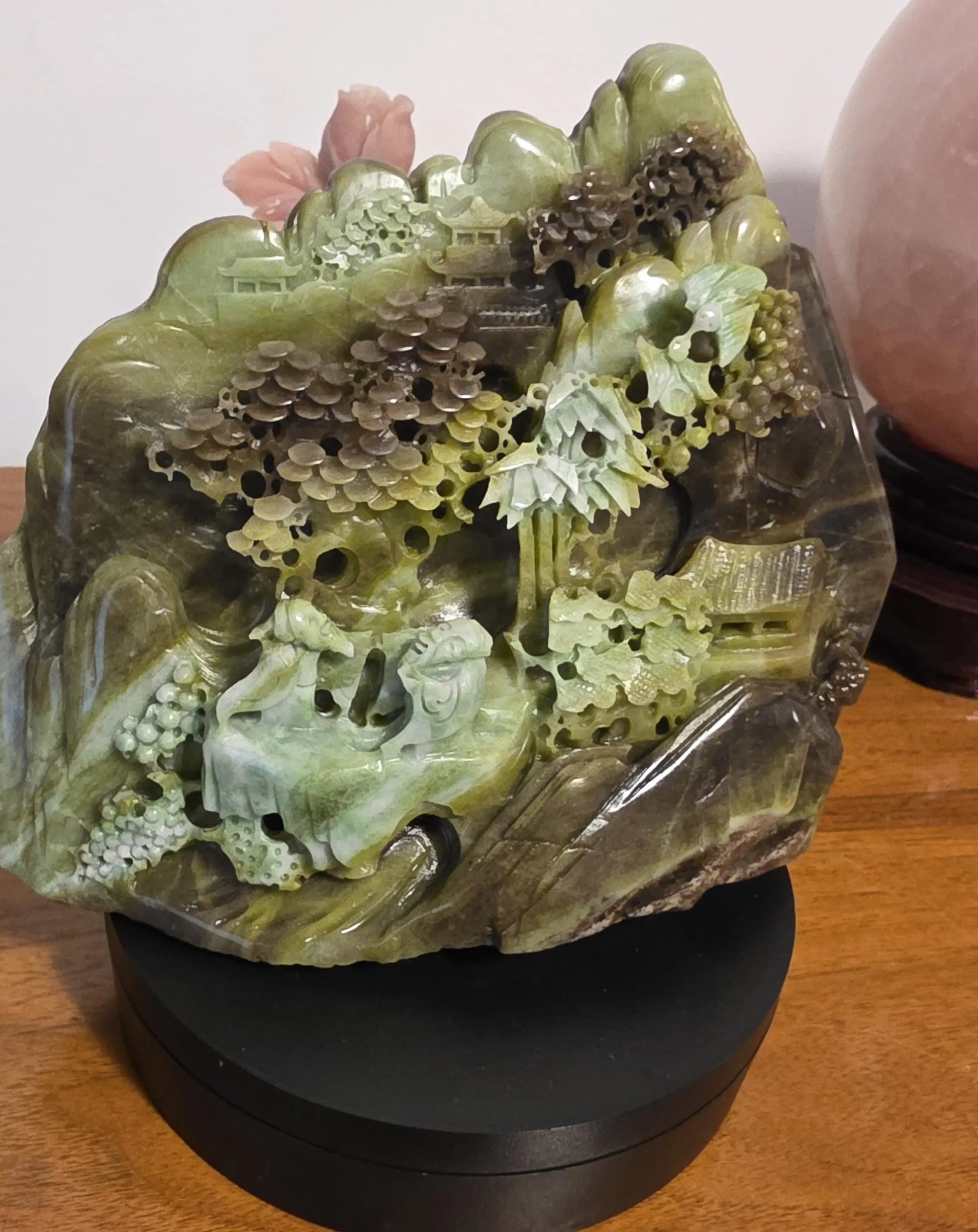Green Jade Sculpture, Oriental Art Piece, Carved Jade Desk Decor, Subtle Pattern, Inner Harmony Etsy