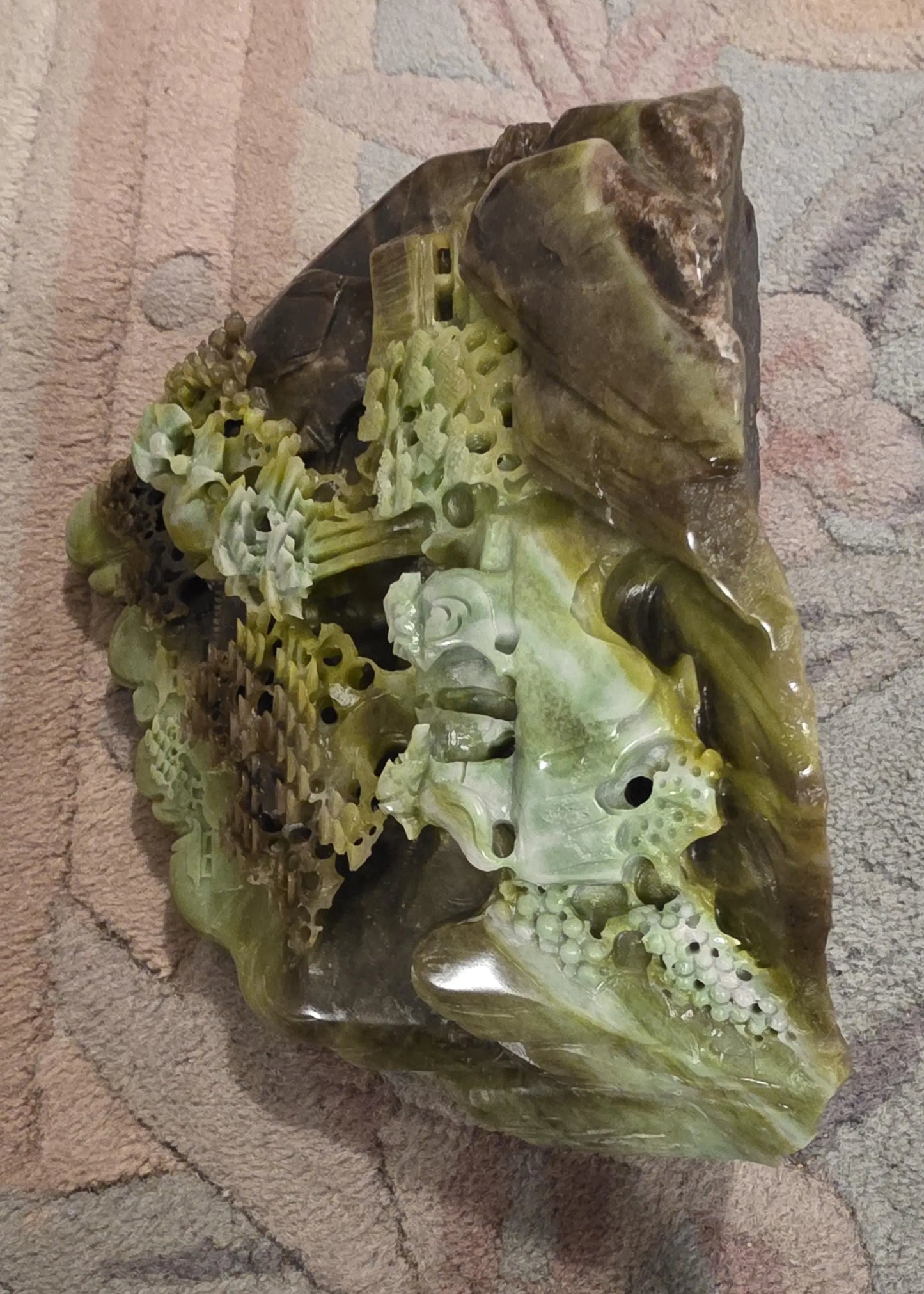 Green Jade Sculpture, Oriental Art Piece, Carved Jade Desk Decor, Subtle Pattern, Inner Harmony Etsy