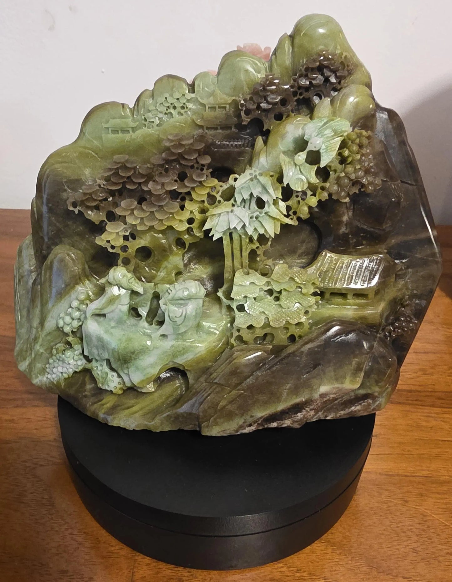 Green Jade Sculpture, Oriental Art Piece, Carved Jade Desk Decor, Subtle Pattern, Inner Harmony Etsy