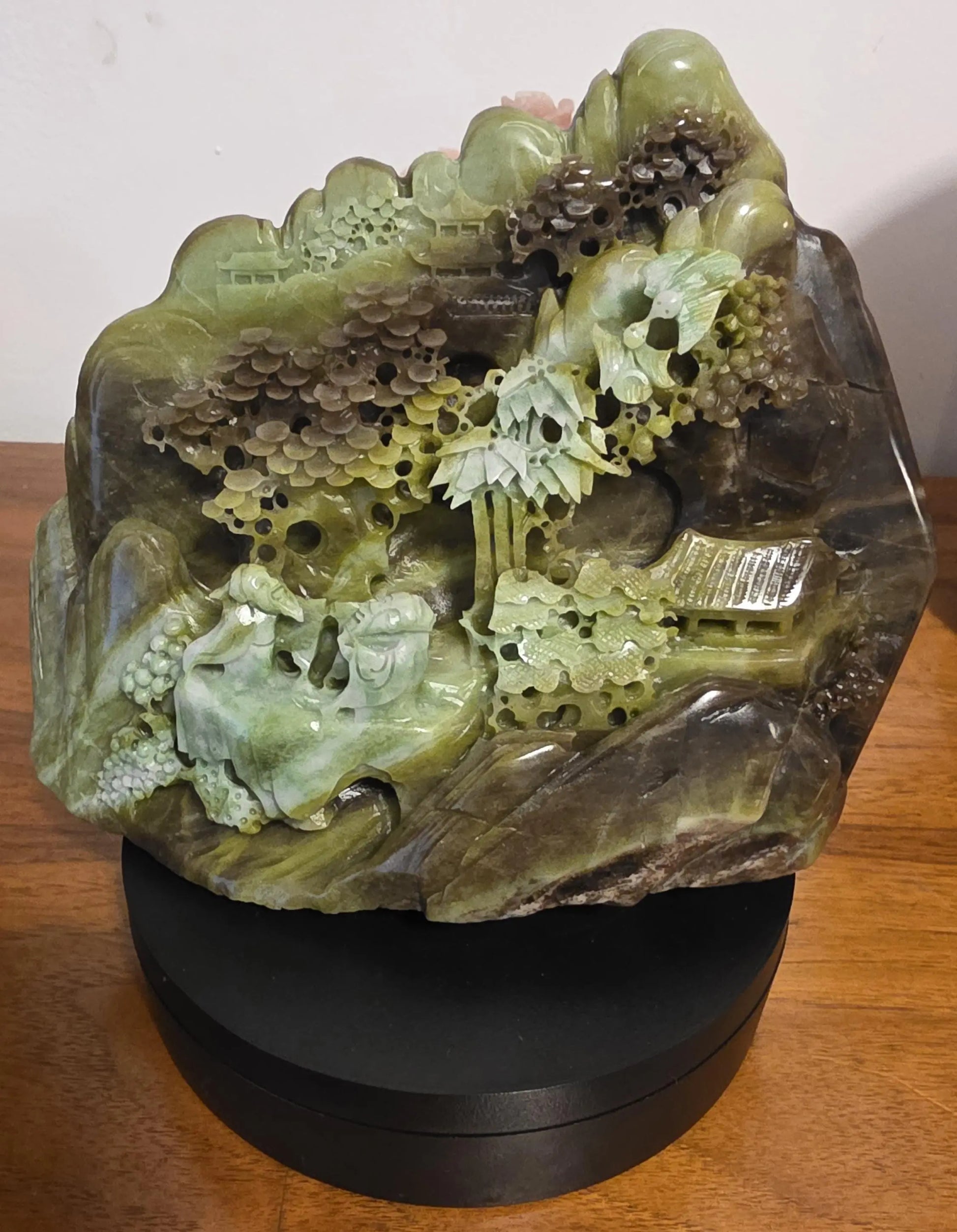Green Jade Sculpture, Oriental Art Piece, Carved Jade Desk Decor, Subtle Pattern, Inner Harmony Etsy
