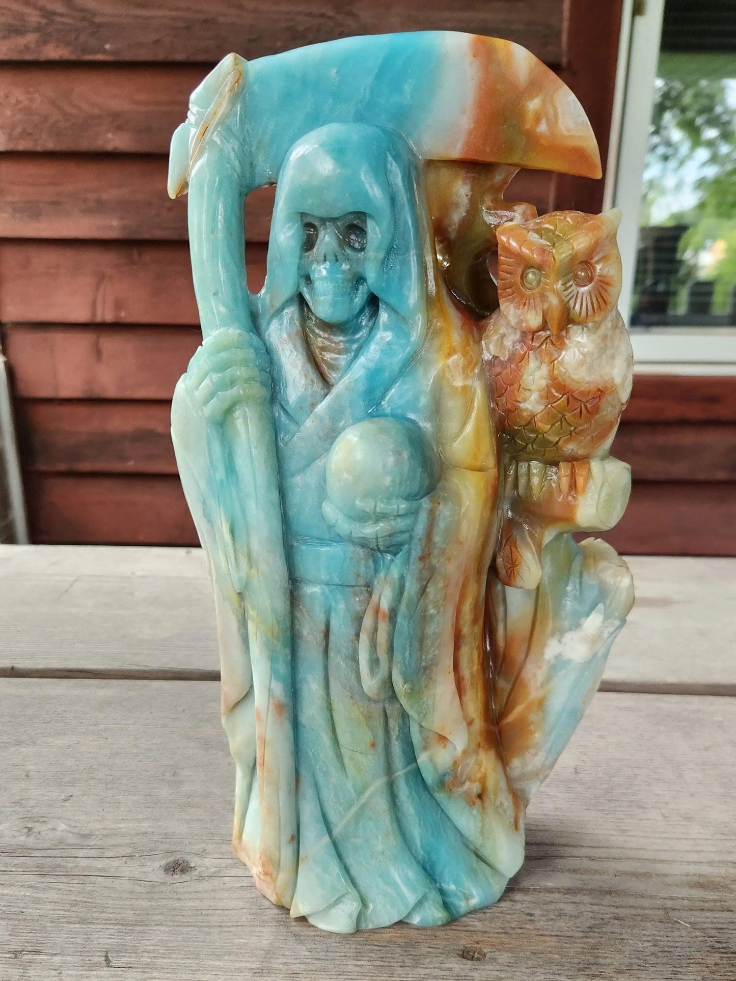 Large Crystal Grim Reaper Statue with Soul Orb and Scythe