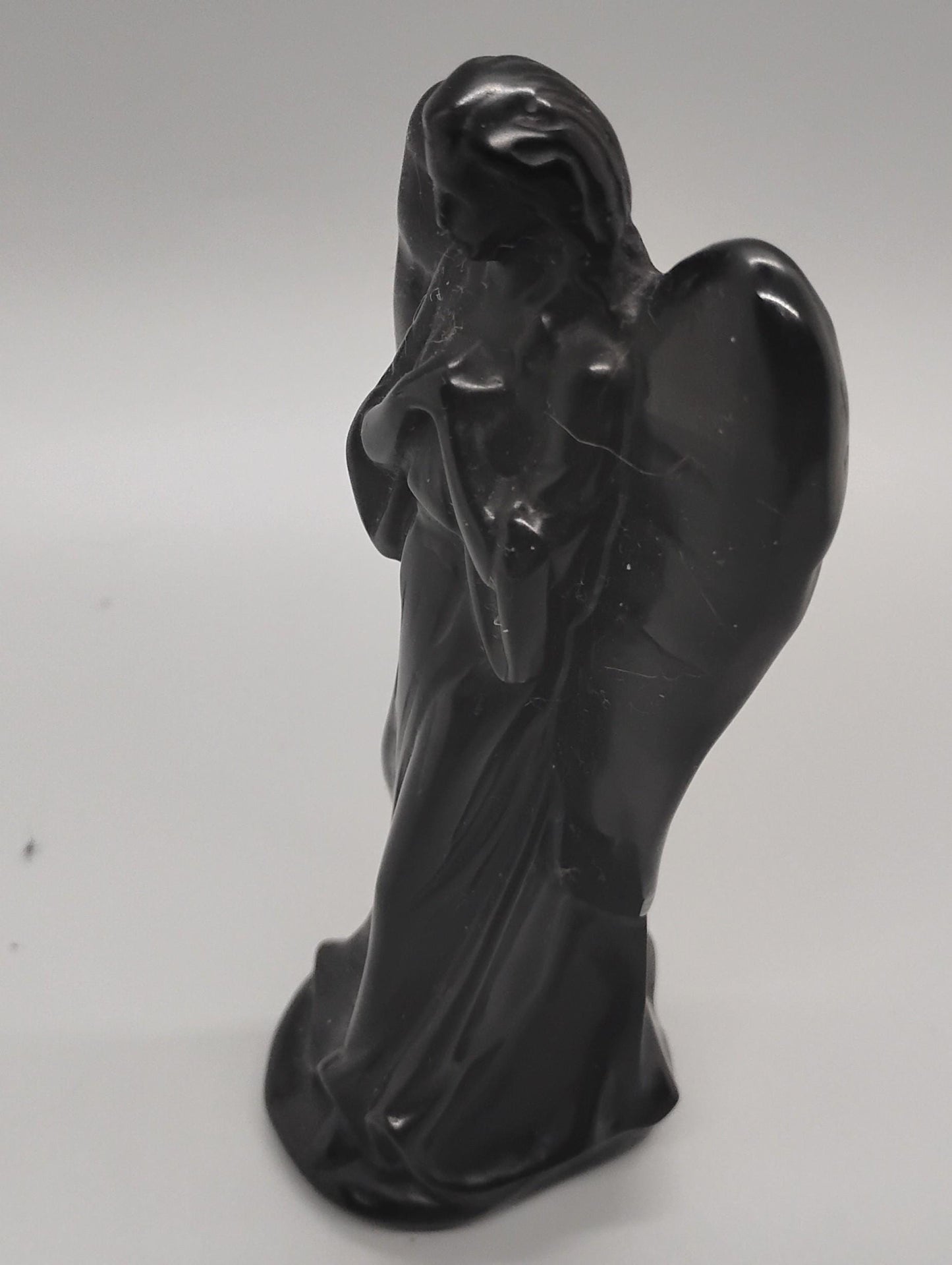 Obsidian and Astrophyllite Angel Crystal Sculptures
