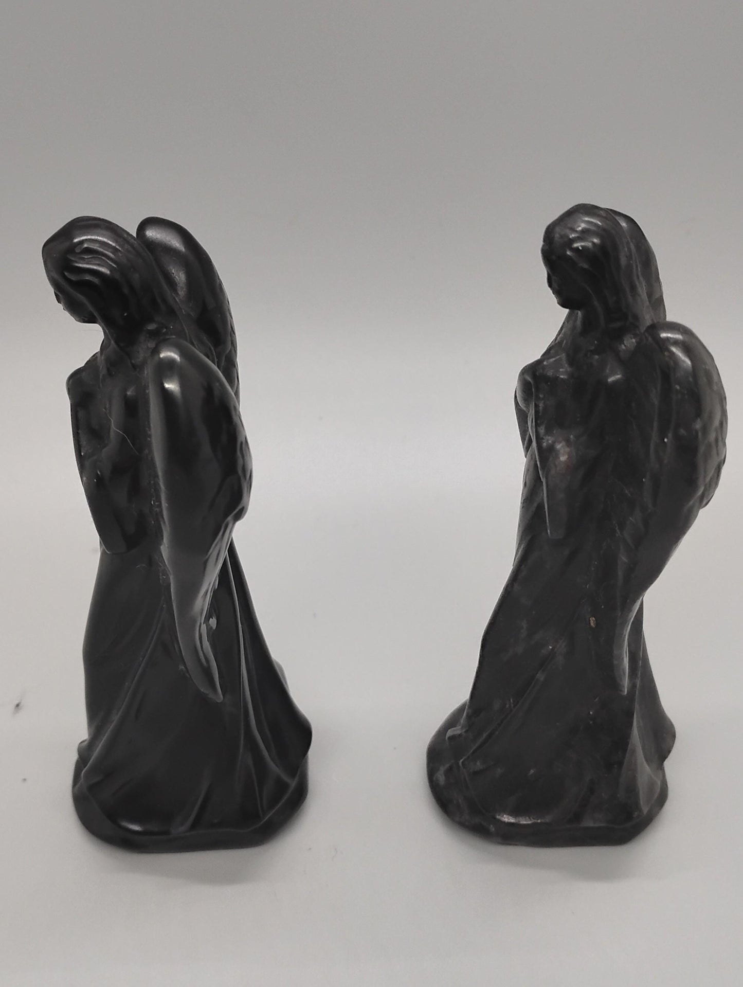 Obsidian and Astrophyllite Angel Crystal Sculptures